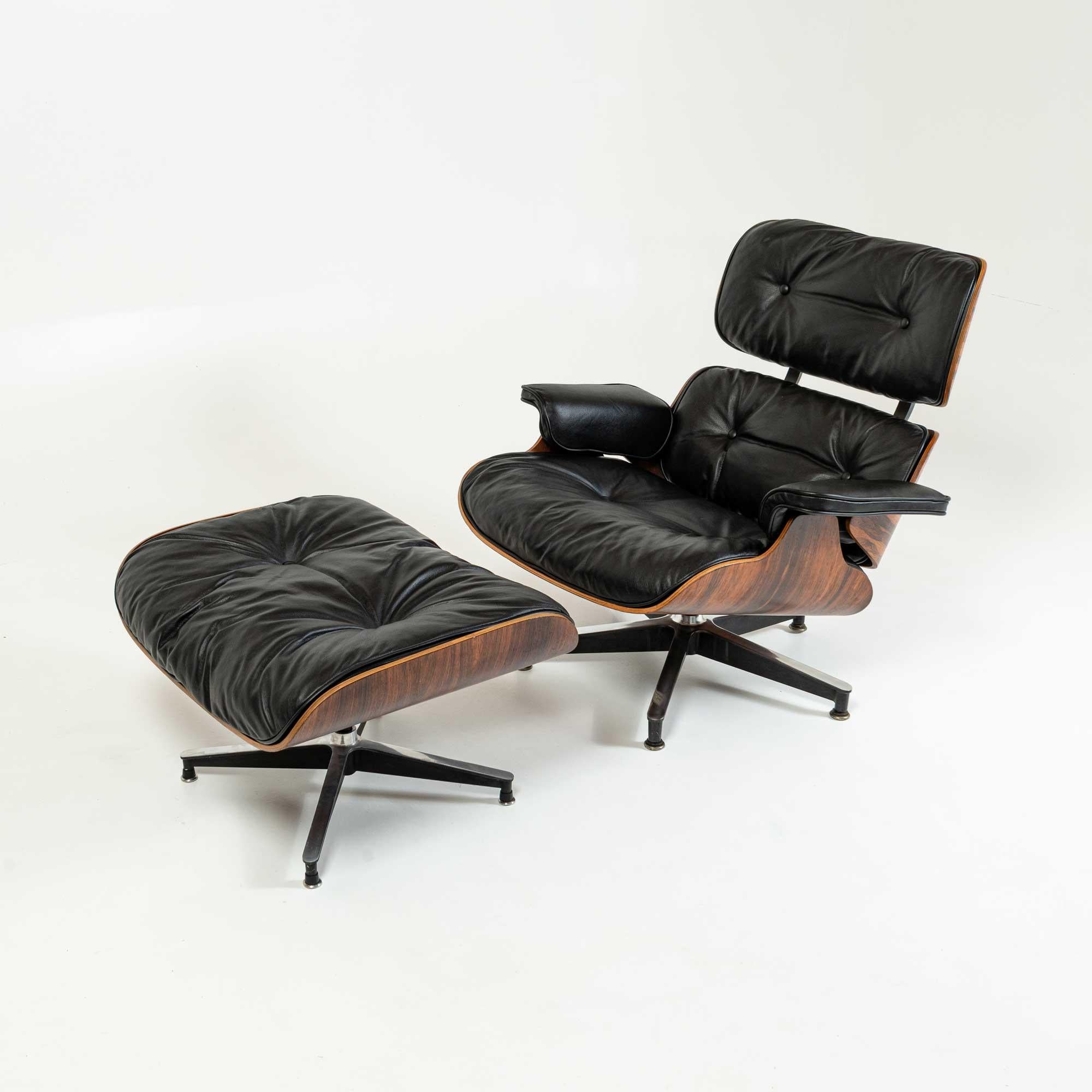 North American Exceptional Grain Restored First Gen 1956 Eames Lounge Chair & Ottoman