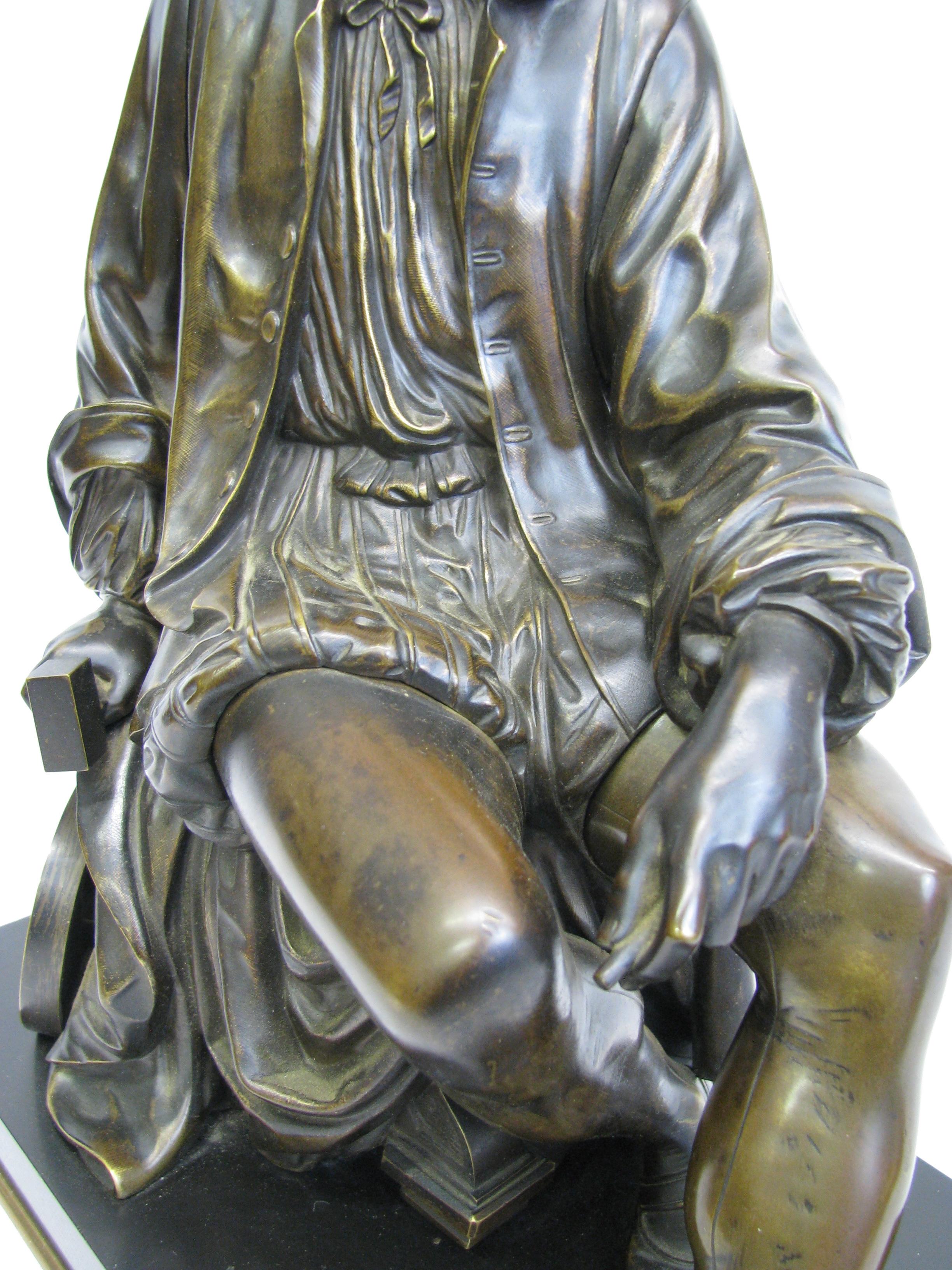 European Exceptional Grand Tour Bronze Figure of a Seated Renaissance Sculptor For Sale