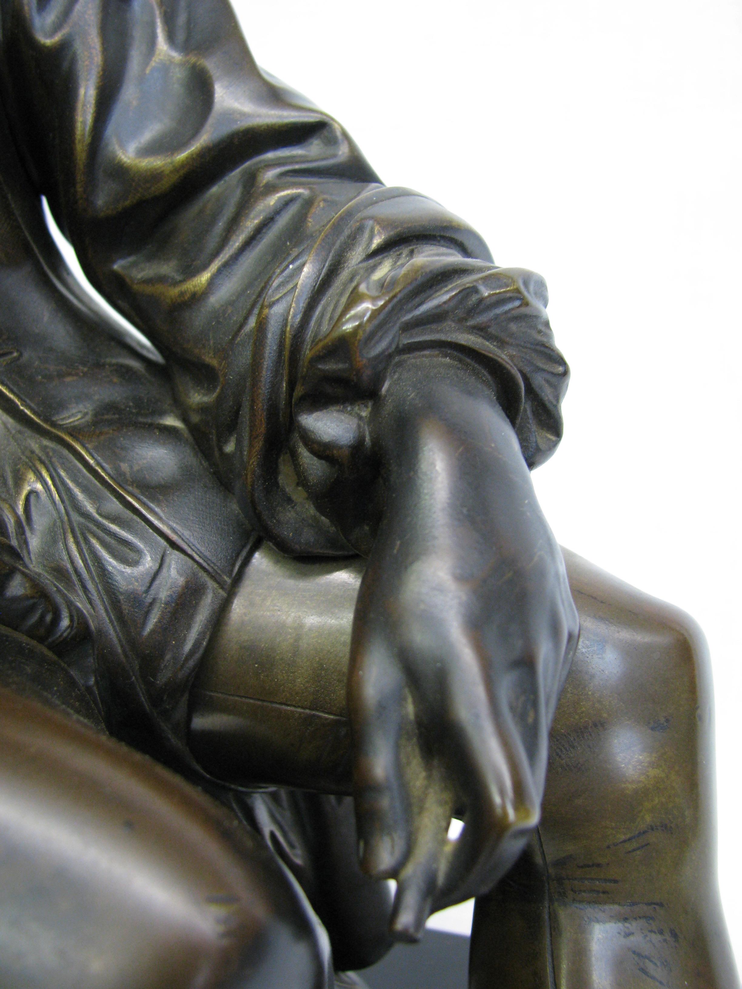 Cast Exceptional Grand Tour Bronze Figure of a Seated Renaissance Sculptor For Sale