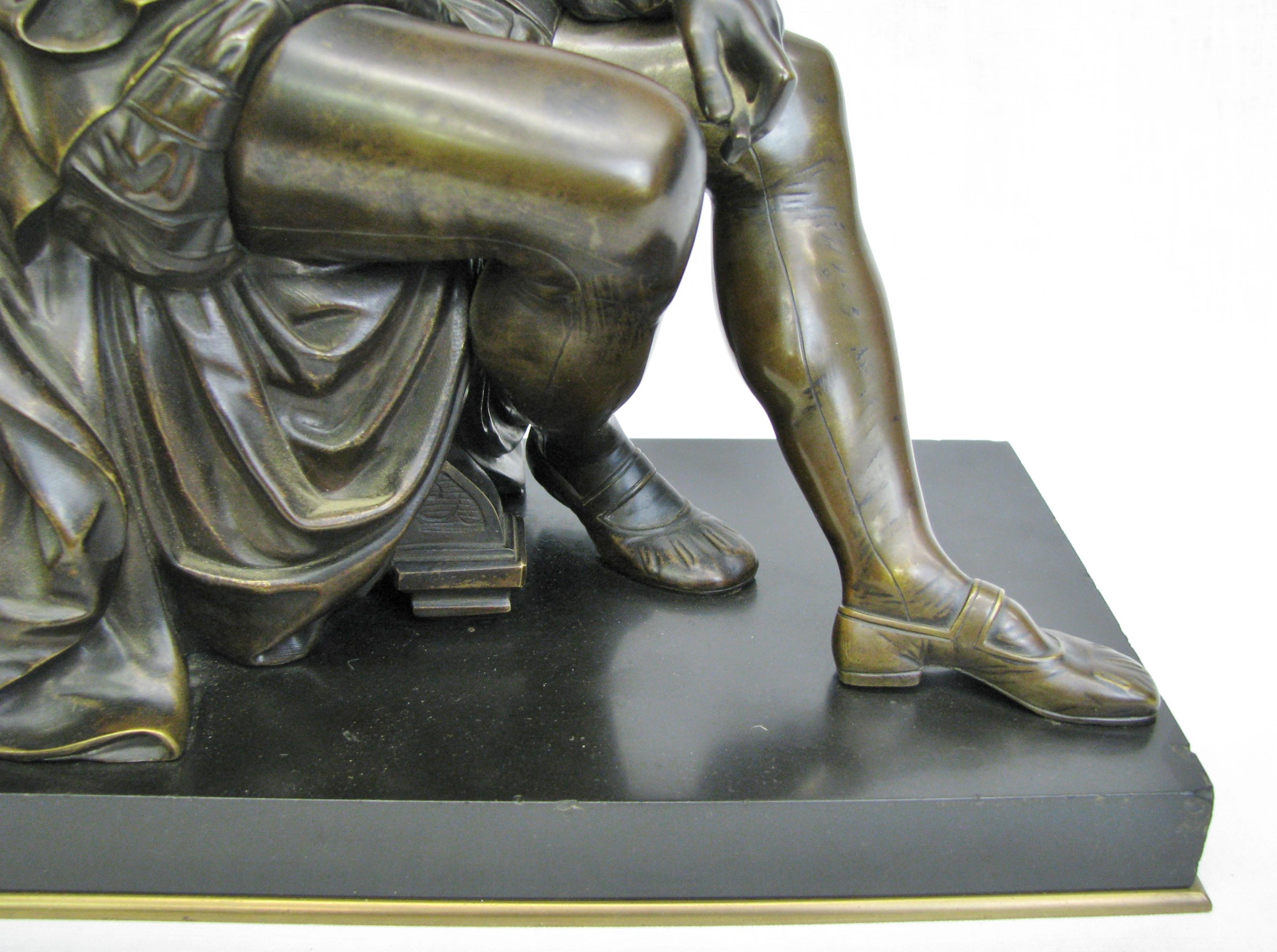 Late 19th Century Exceptional Grand Tour Bronze Figure of a Seated Renaissance Sculptor For Sale
