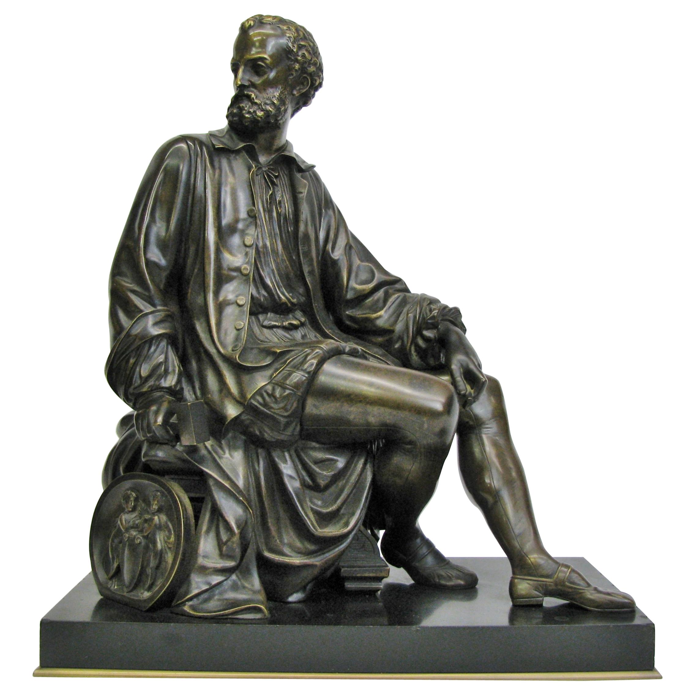 Exceptional Grand Tour Bronze Figure of a Seated Renaissance Sculptor For Sale