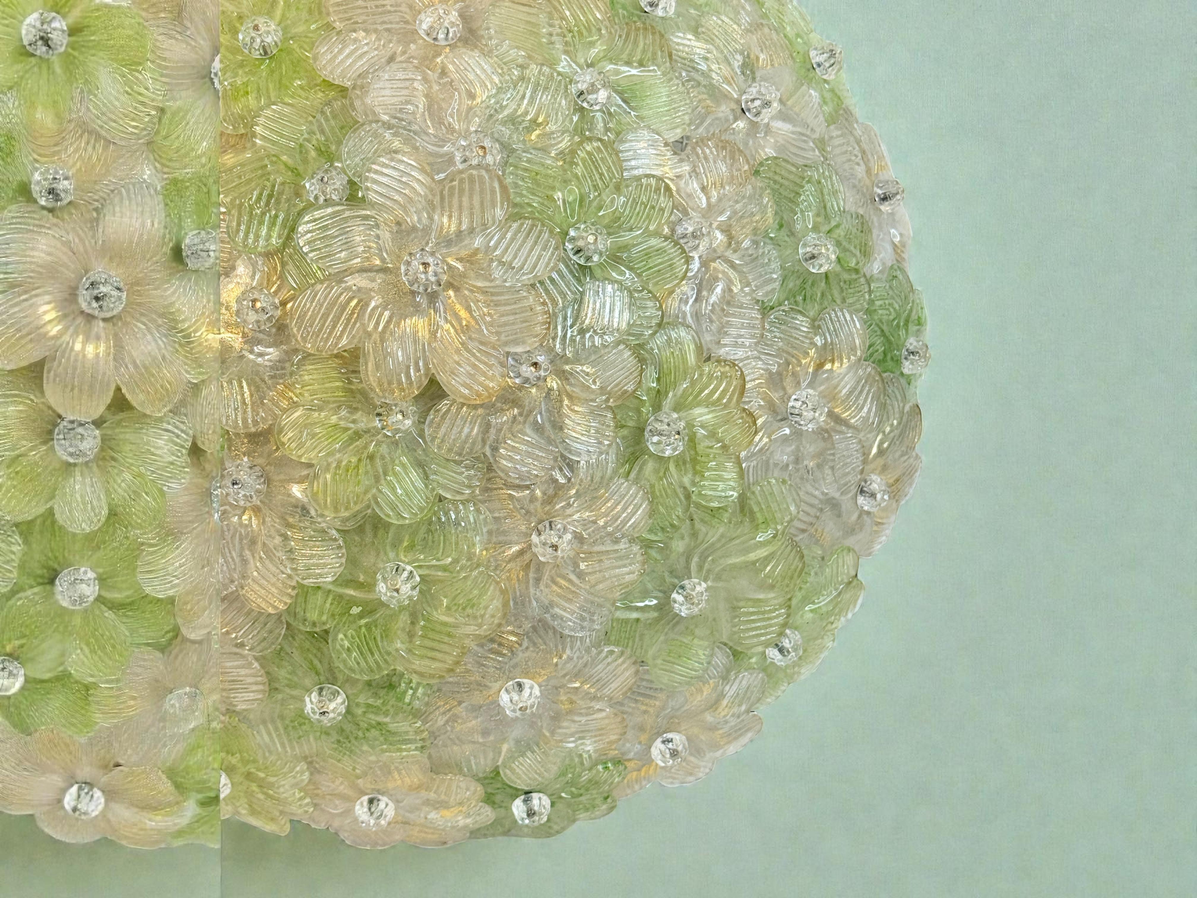 Exceptionnelle lampe affleurante à fleurs vertes et dorées Barovier & Greene Greene, Italie, années 1960 en vente 4