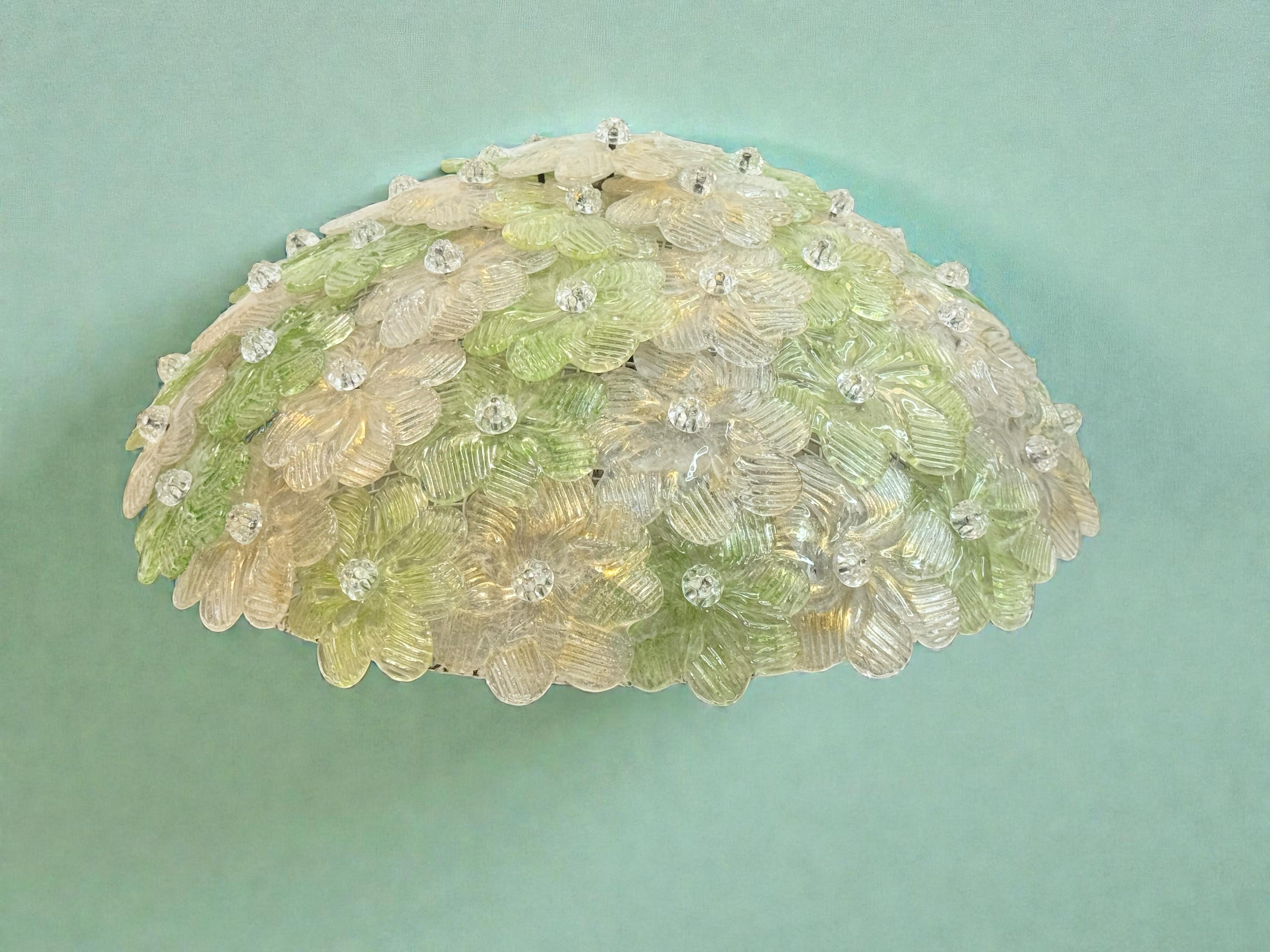 Exceptionnelle lampe affleurante à fleurs vertes et dorées Barovier & Greene Greene, Italie, années 1960 en vente 5