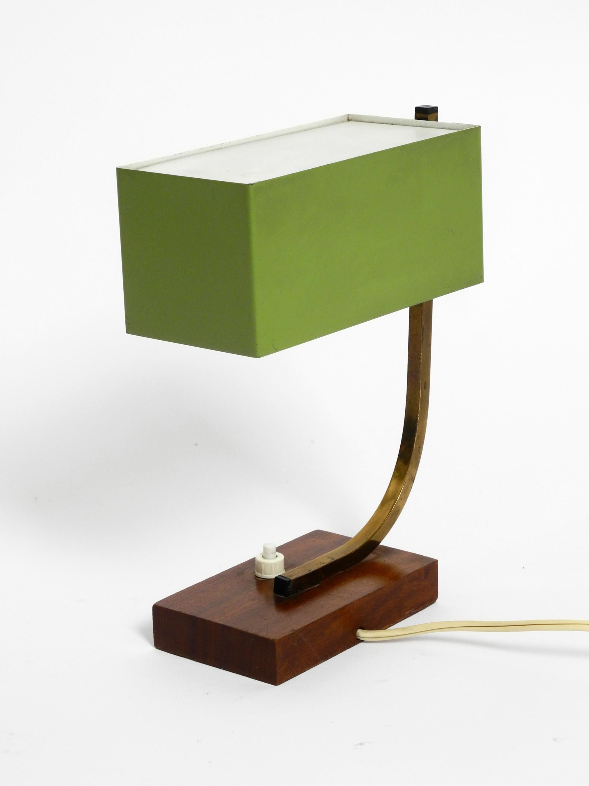 Exceptional Green Italian Mid-Century Modern Metal Bedside Lamp with Wooden Base 5