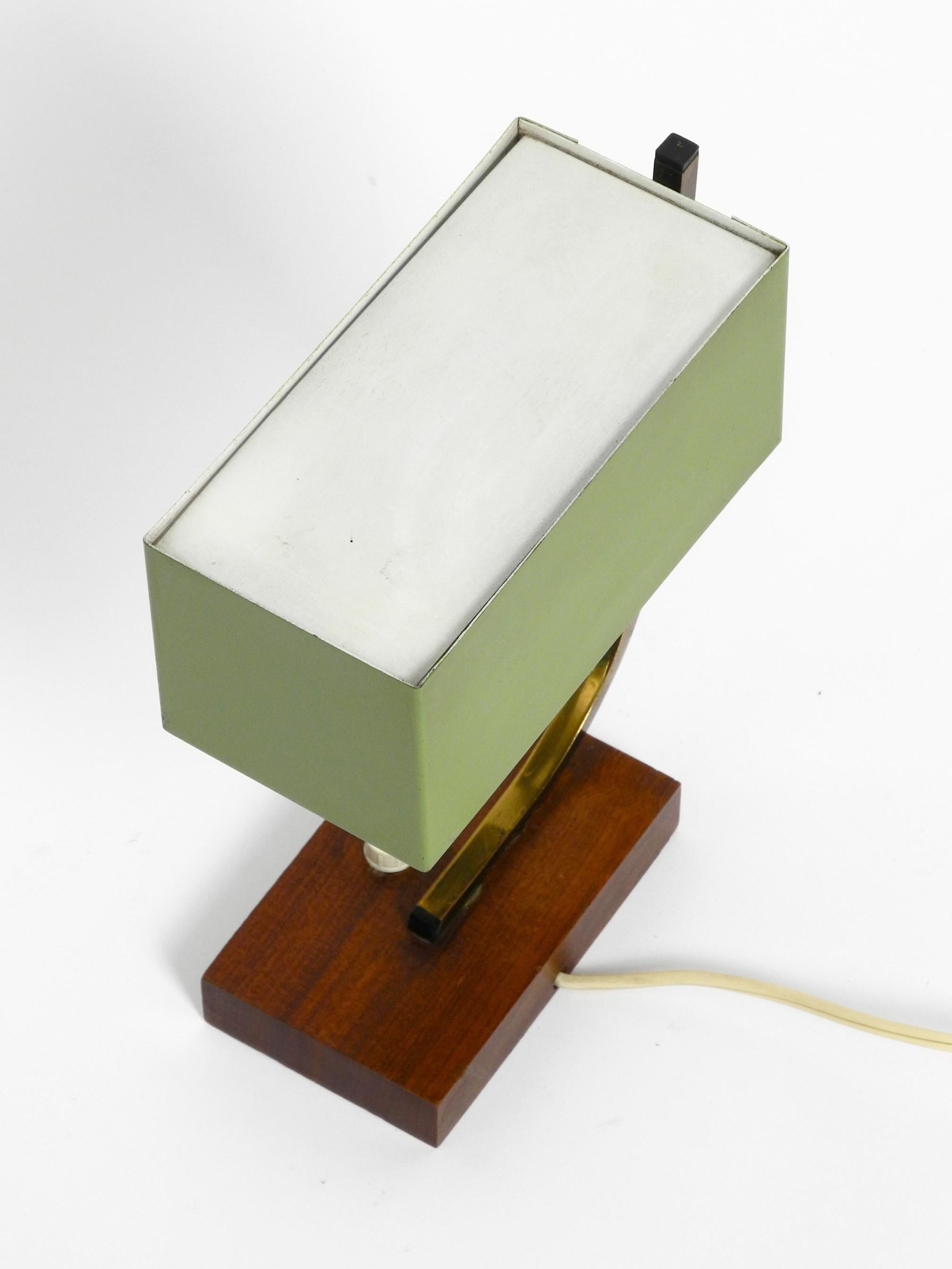 Mid-20th Century Exceptional Green Italian Mid-Century Modern Metal Bedside Lamp with Wooden Base