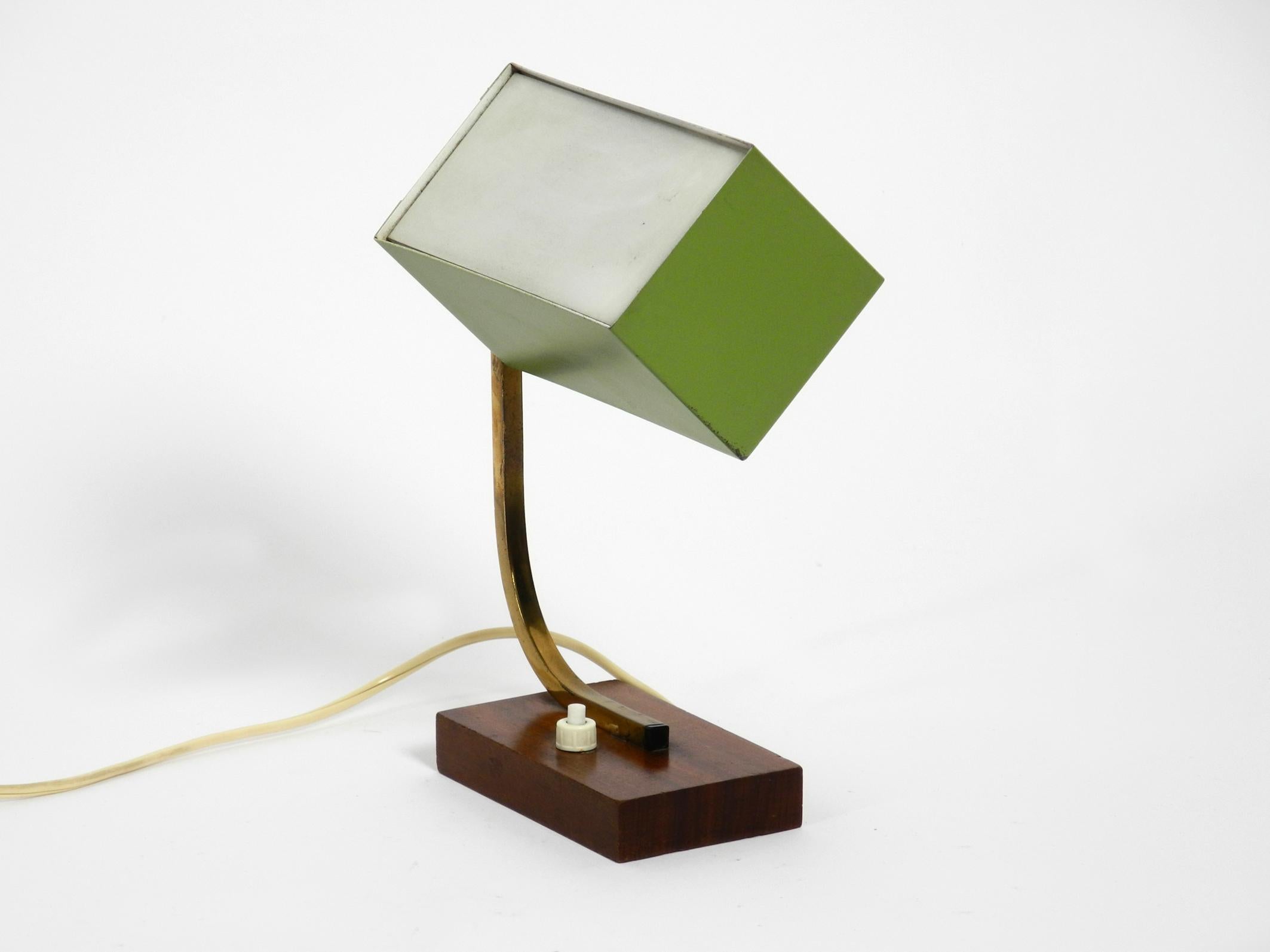 Exceptional Green Italian Mid-Century Modern Metal Bedside Lamp with Wooden Base 1