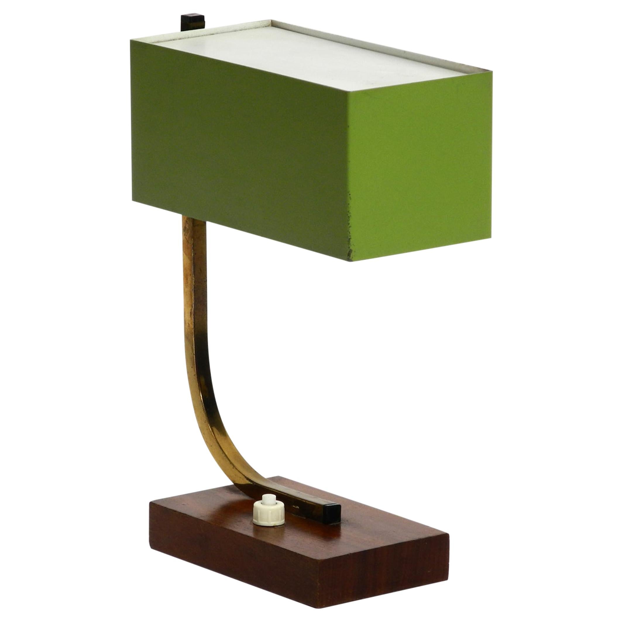 Exceptional Green Italian Mid-Century Modern Metal Bedside Lamp with Wooden Base