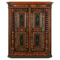 Exceptional Green-Painted German Farmhouse Storage Cabinet, Dated 1794