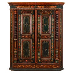 Superbe armoire de rangement de ferme allemande peinte en vert, datée de 1794