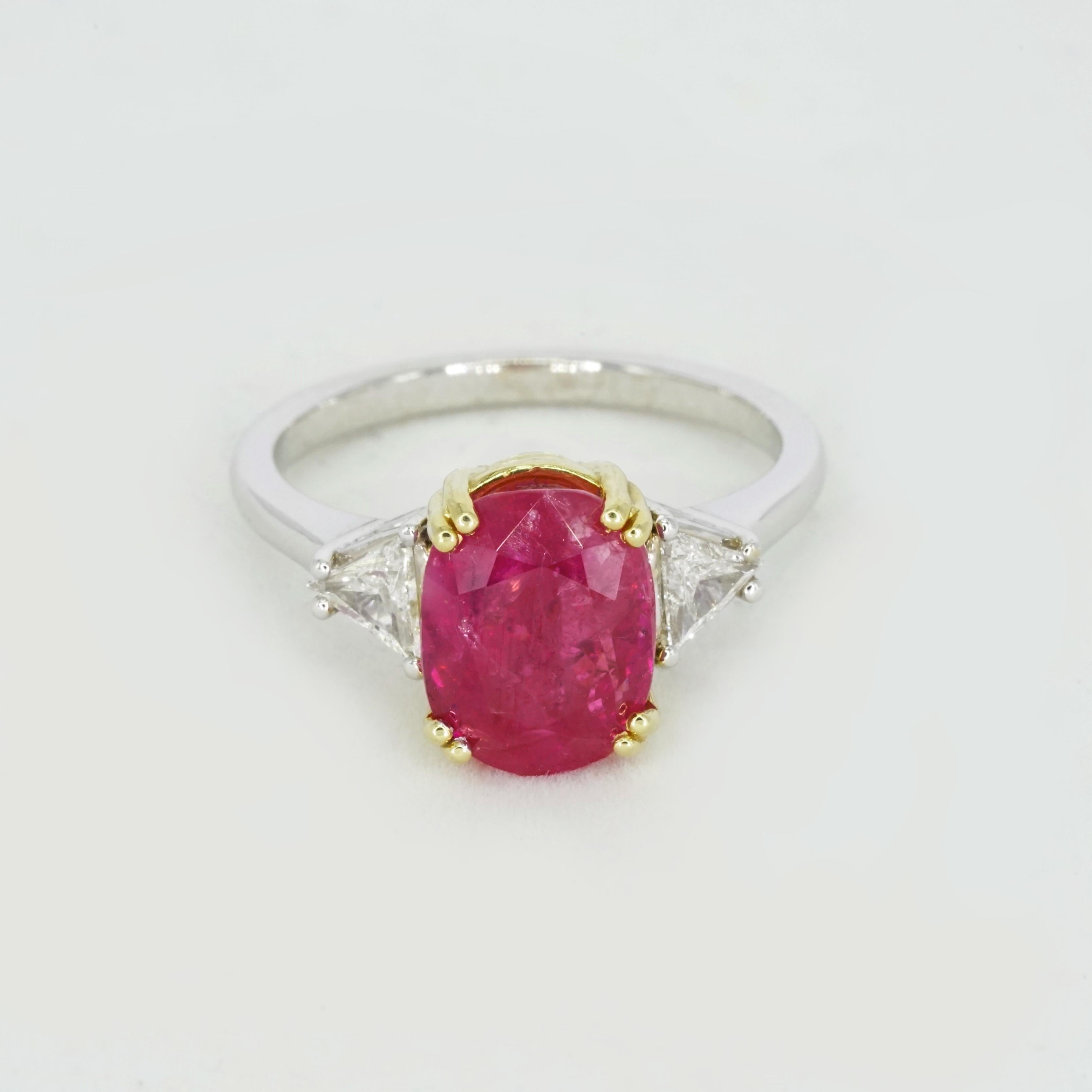 Contemporary EXCEPTIONAL GRS 6 Carat Burmese No Heat Ruby Solitaire Diamond Ring For Sale