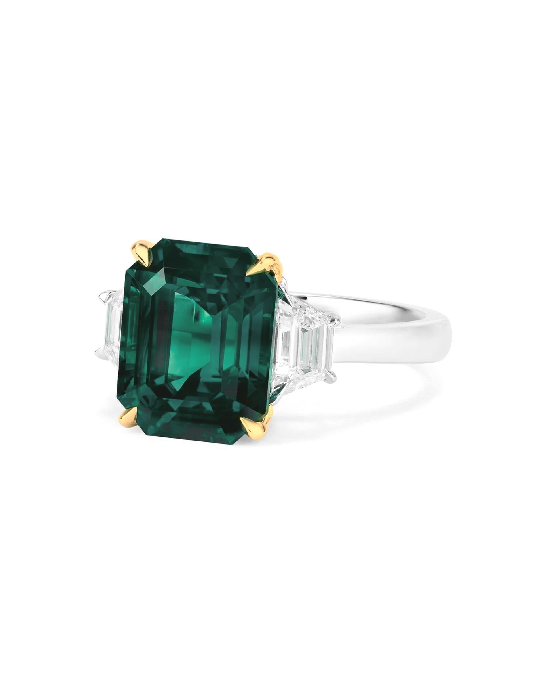 Außergewöhnlicher GRS-zertifizierter 4,69 Karat Muzo kolumbianischer VIVID GREEN Smaragdring mit Smaragd (Zeitgenössisch)