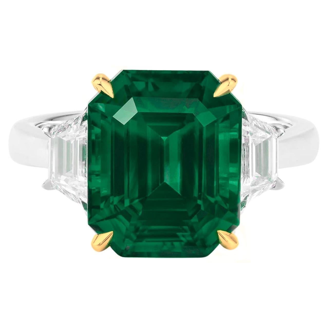 Außergewöhnlicher GRS-zertifizierter 4,69 Karat Muzo kolumbianischer VIVID GREEN Smaragdring mit Smaragd (Smaragdschliff)