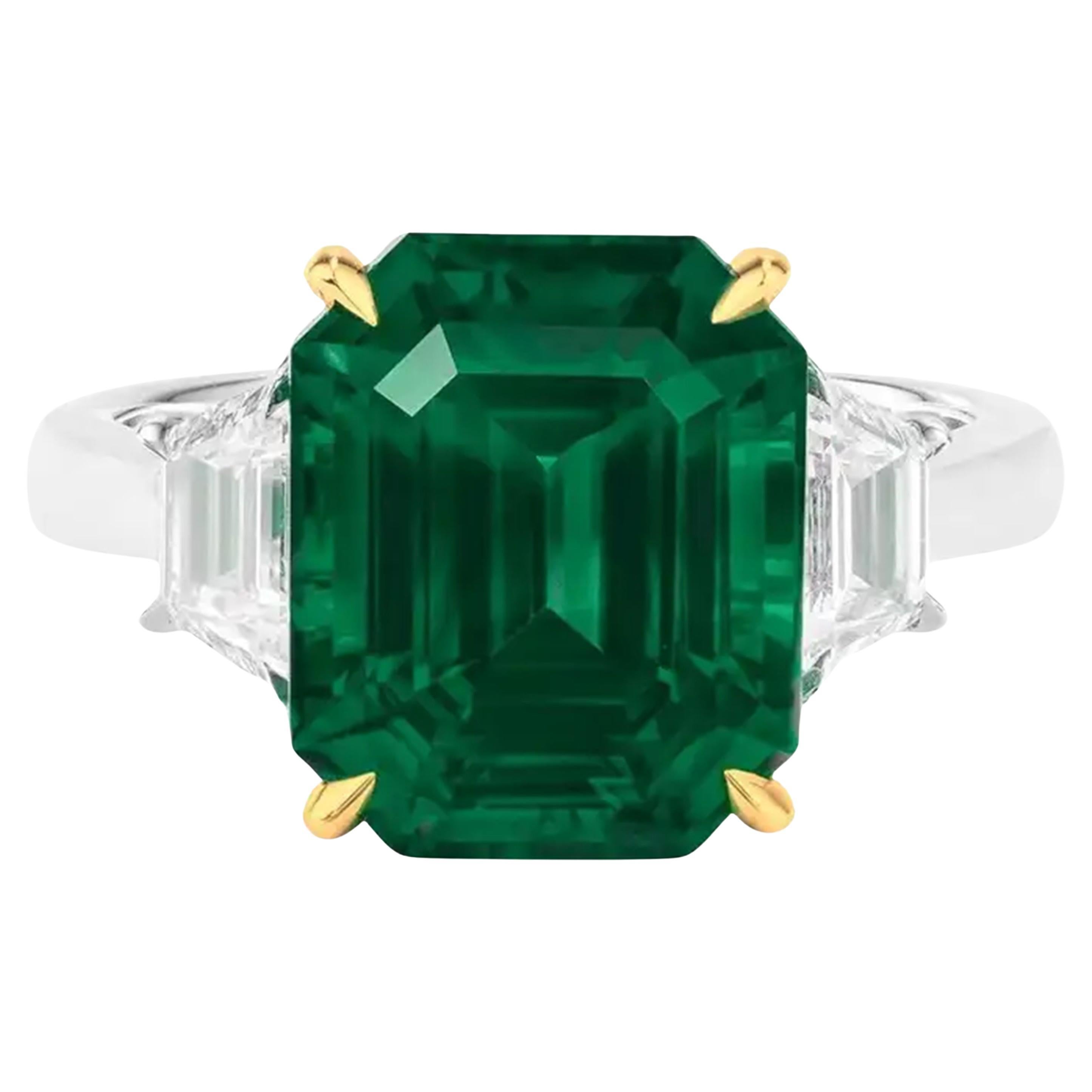 EXCEPTIONAL GRS Certified 4.69 Carat Muzo Colombian VIVID GREEN Emerald Ring
