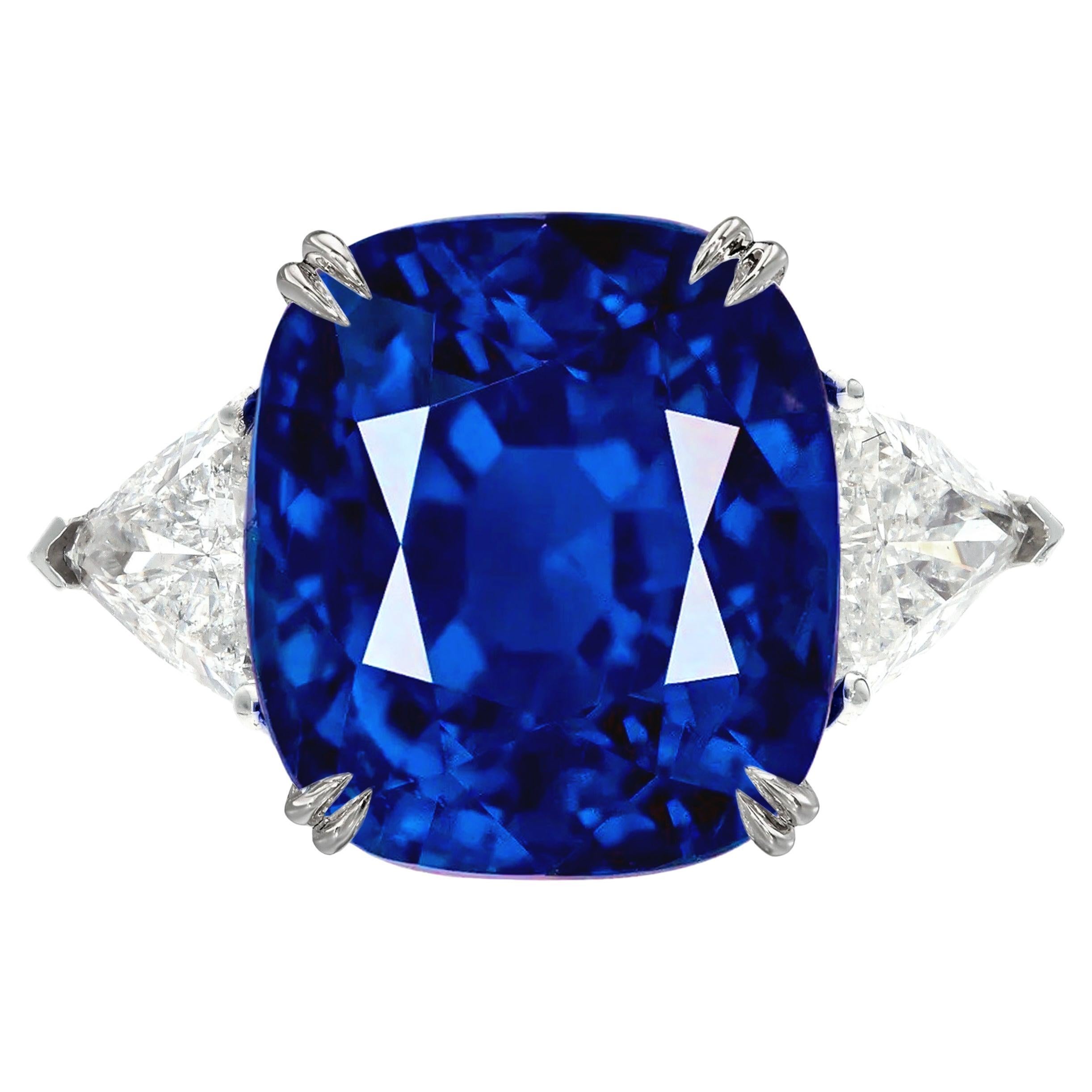 Exceptionnelle bague en saphir bleu de Birmanie certifié GRS de 9 carats et diamant d'origine