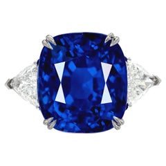 Exceptionnelle bague en saphir bleu de Birmanie certifié GRS de 9 carats et diamant d'origine