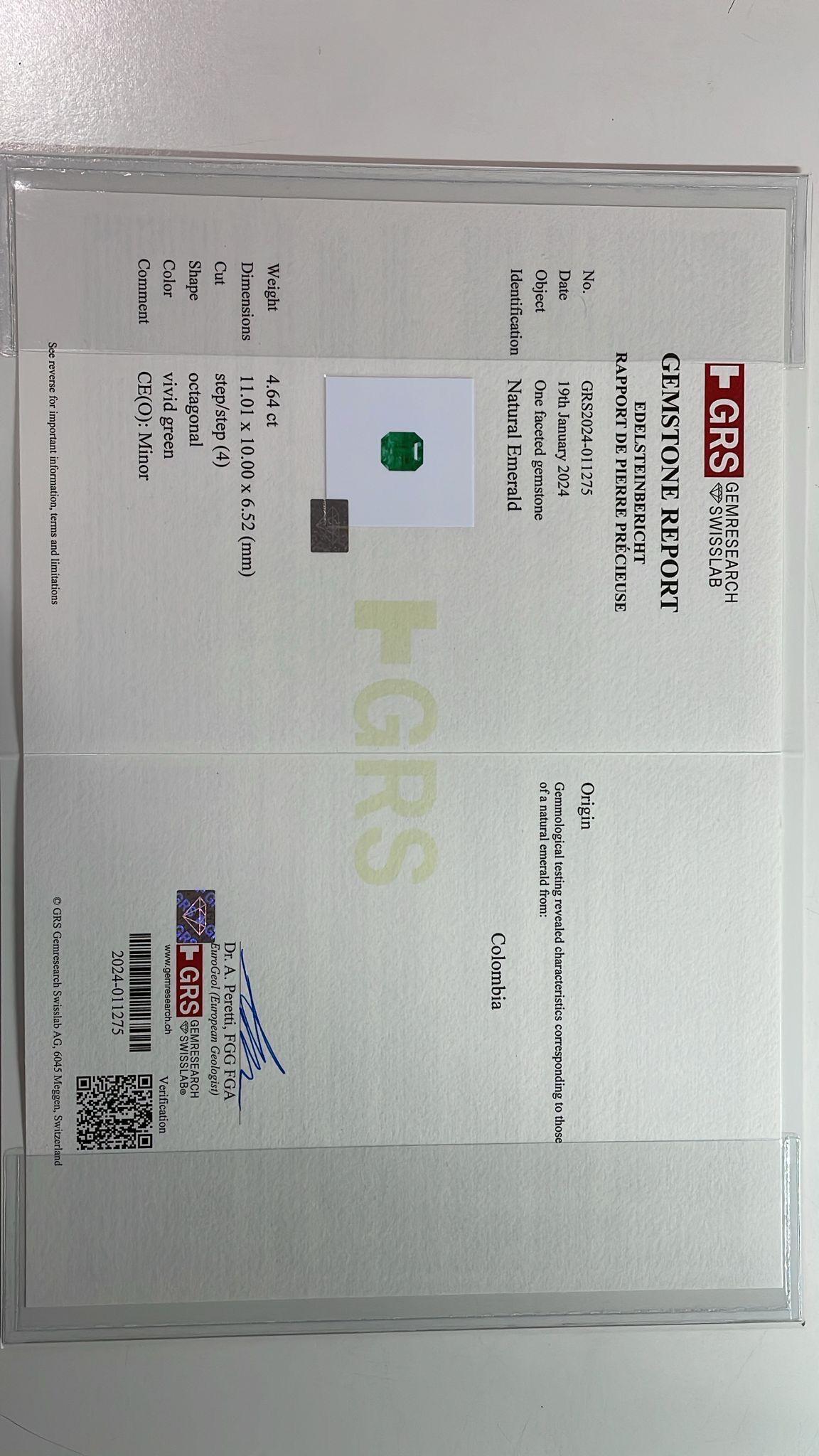 Round Cut EXCEPTIONAL GRS Certified Muzo Colombian VIVID GREEN Emerald Ring For Sale