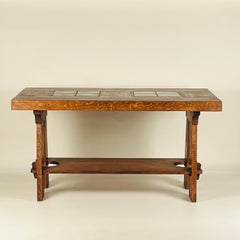 Exceptional Gustav Stickley Arts and Crafts Oak Center Table with Grueby Tiles