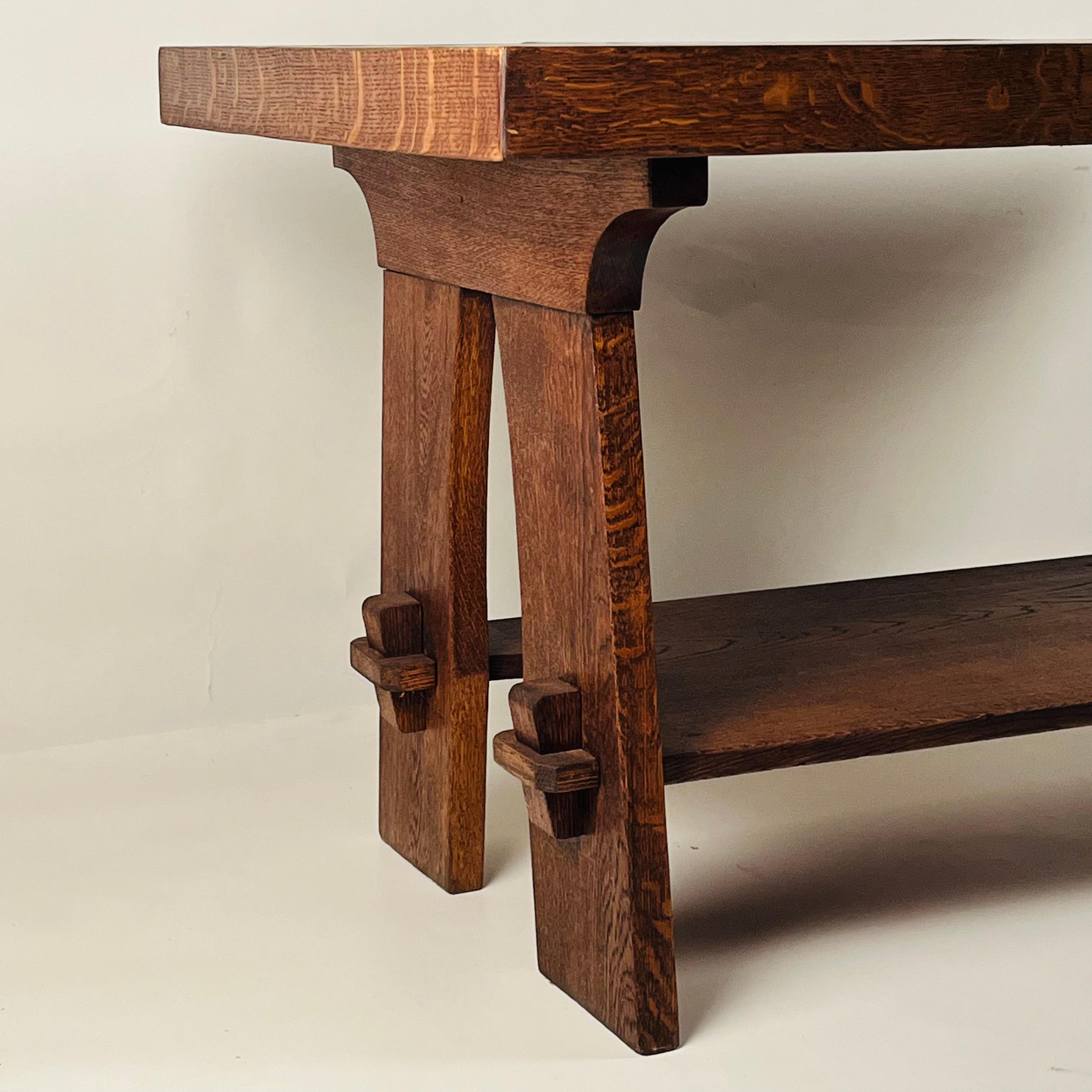 Glazed Exceptional Gustav Stickley Arts and Crafts Oak Center Table with Grueby Tiles For Sale