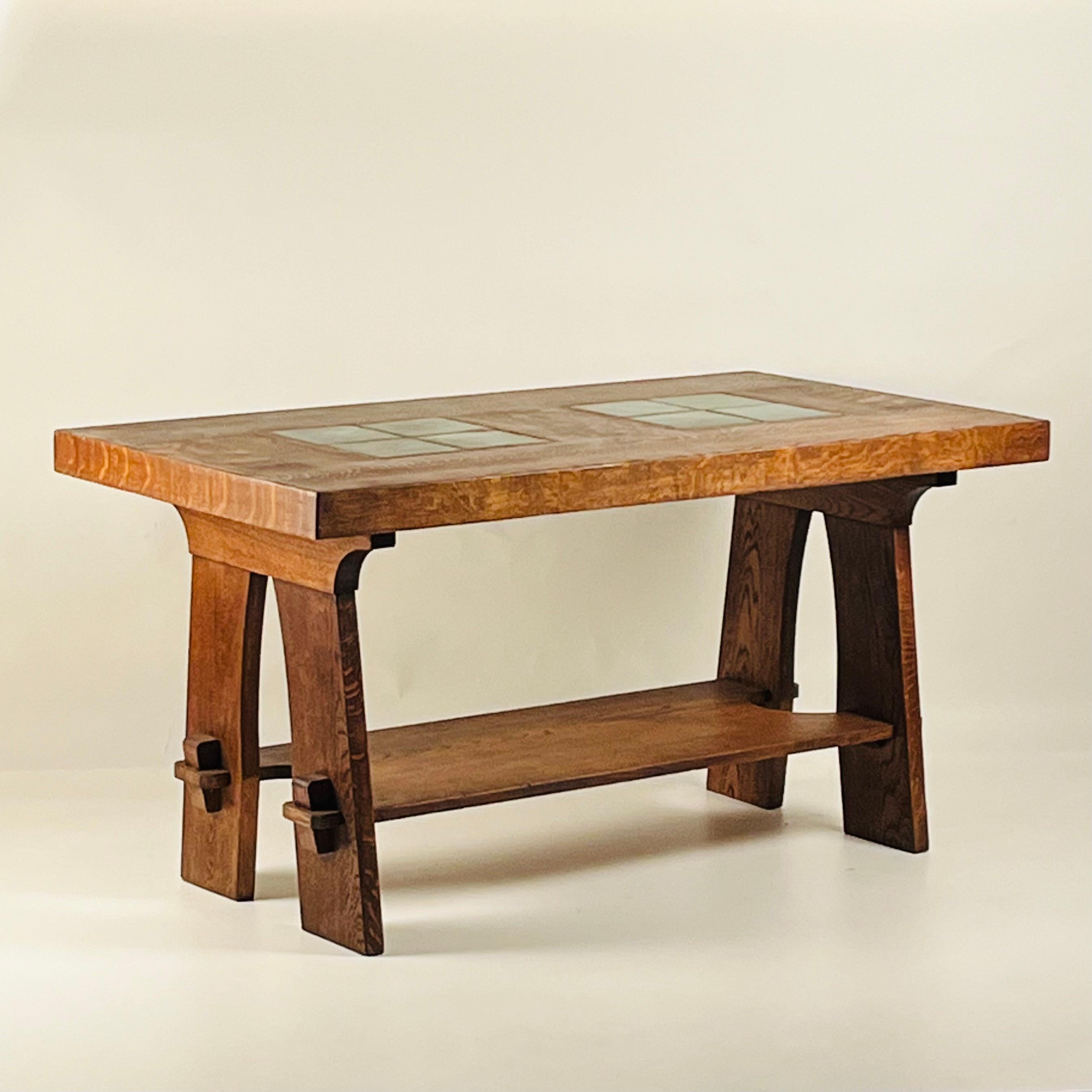 Early 20th Century Exceptional Gustav Stickley Arts and Crafts Oak Center Table with Grueby Tiles For Sale