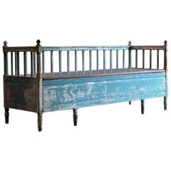 Antique Exceptional Gustavian Painted Bench Settle, Sweden, 19th Century, circa 1800