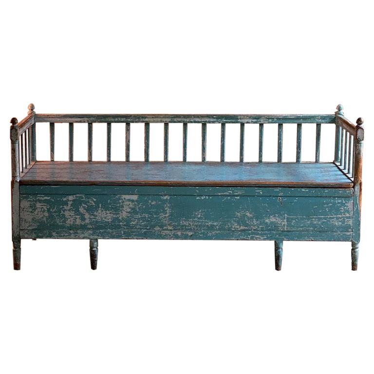 Exceptional Gustavian Painted Bench Settle, Sweden, 19th Century, circa 1800