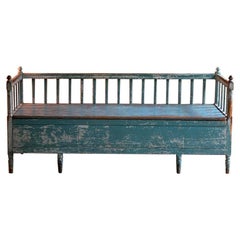 Antique Exceptional Gustavian Painted Bench Settle, Sweden, 19th Century, circa 1800