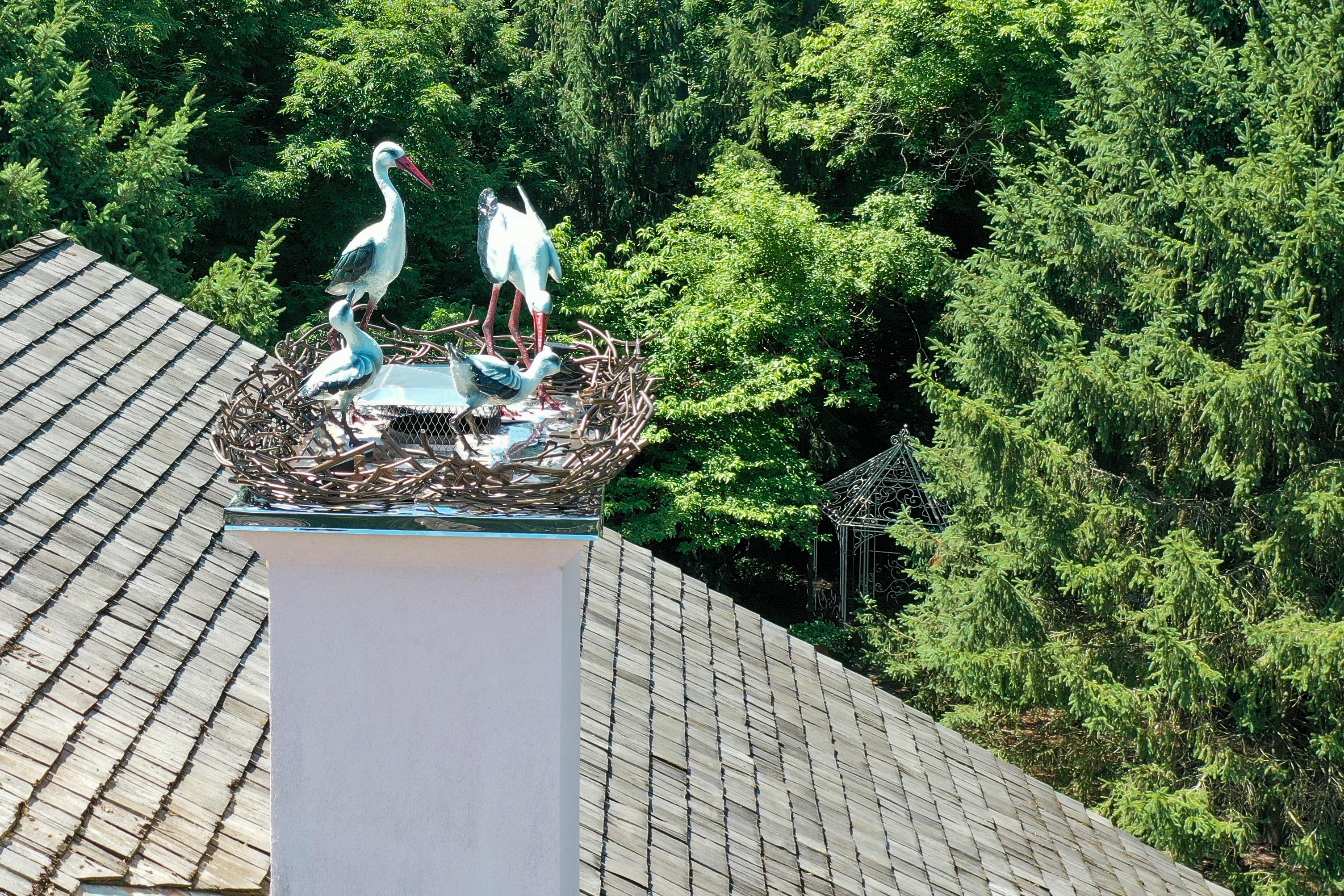 French Provincial Exceptional Hand-Casted Bronze Sculptures of Storks for Rooftop Installation For Sale