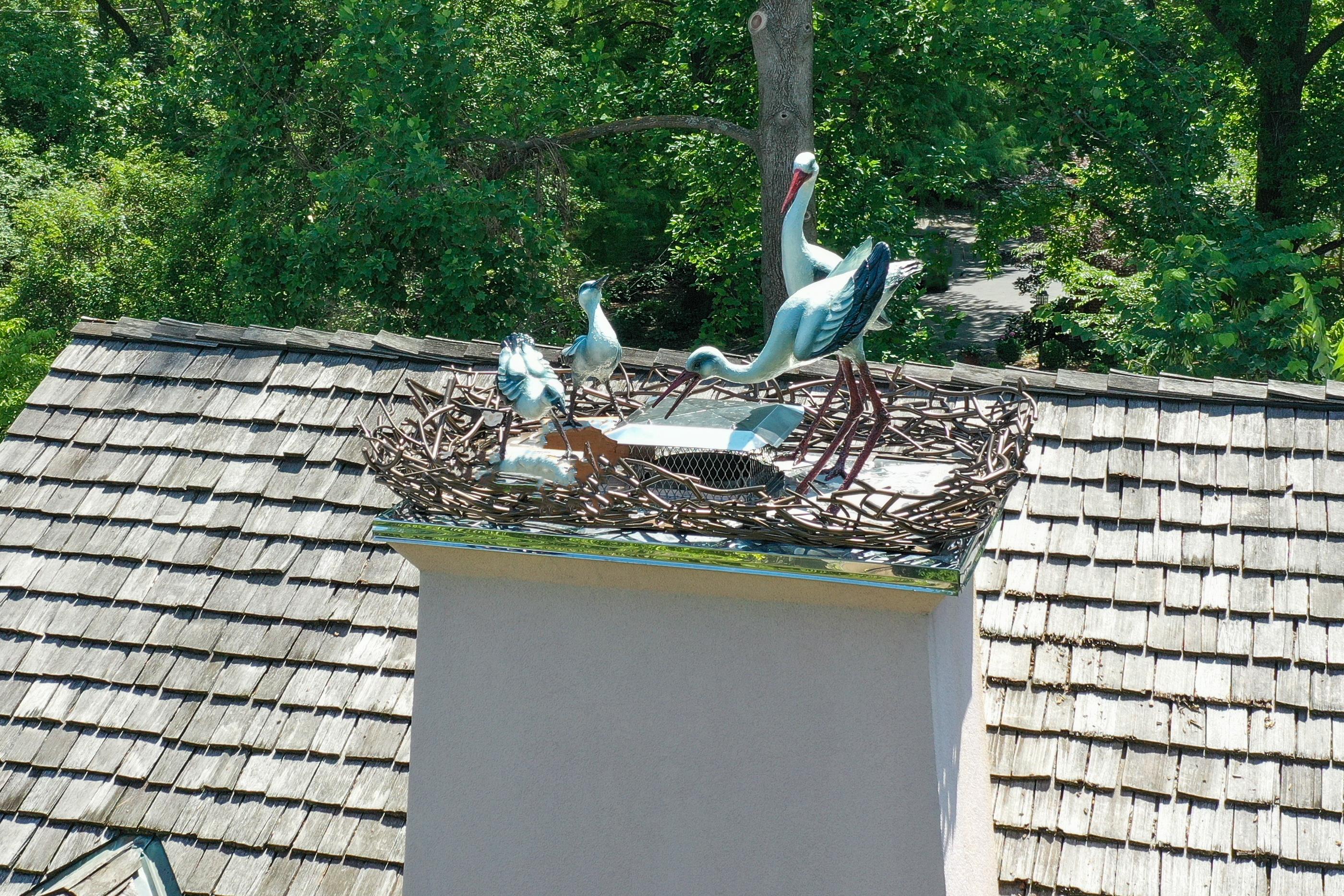 American Exceptional Hand-Casted Bronze Sculptures of Storks for Rooftop Installation For Sale