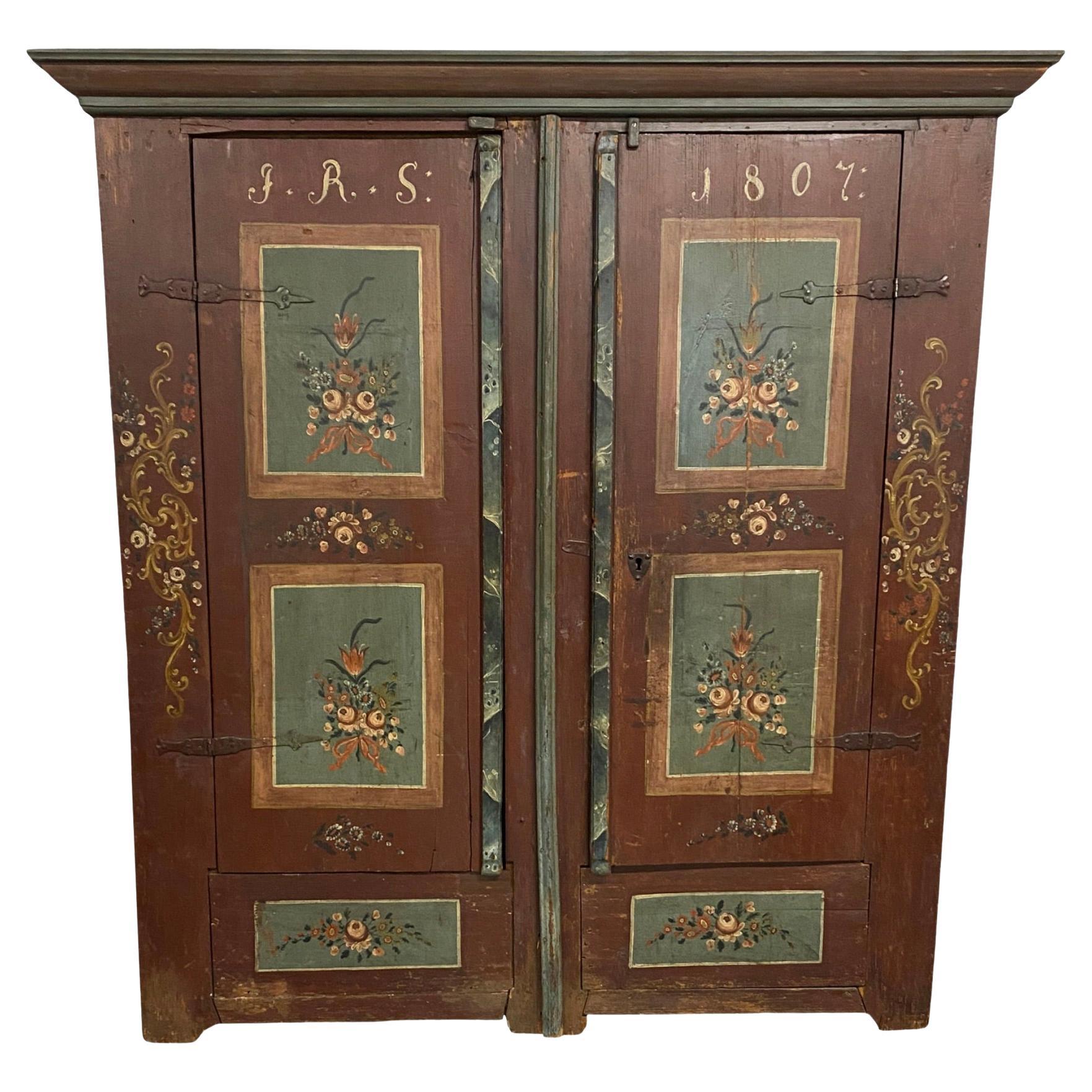 Exceptional Hand Painted Wedding Armoire For Sale