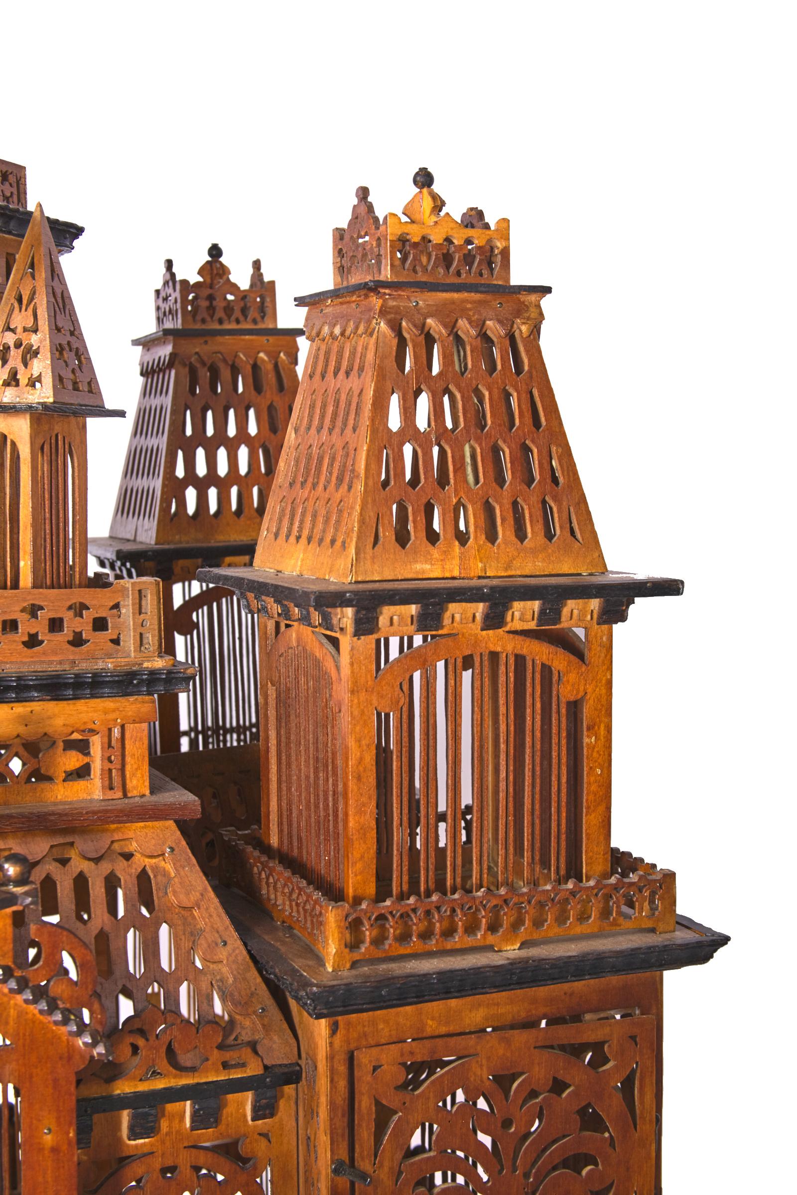 Exceptional Handmade Walnut Wood Birdcage from the Collection of Paul McDonald 3