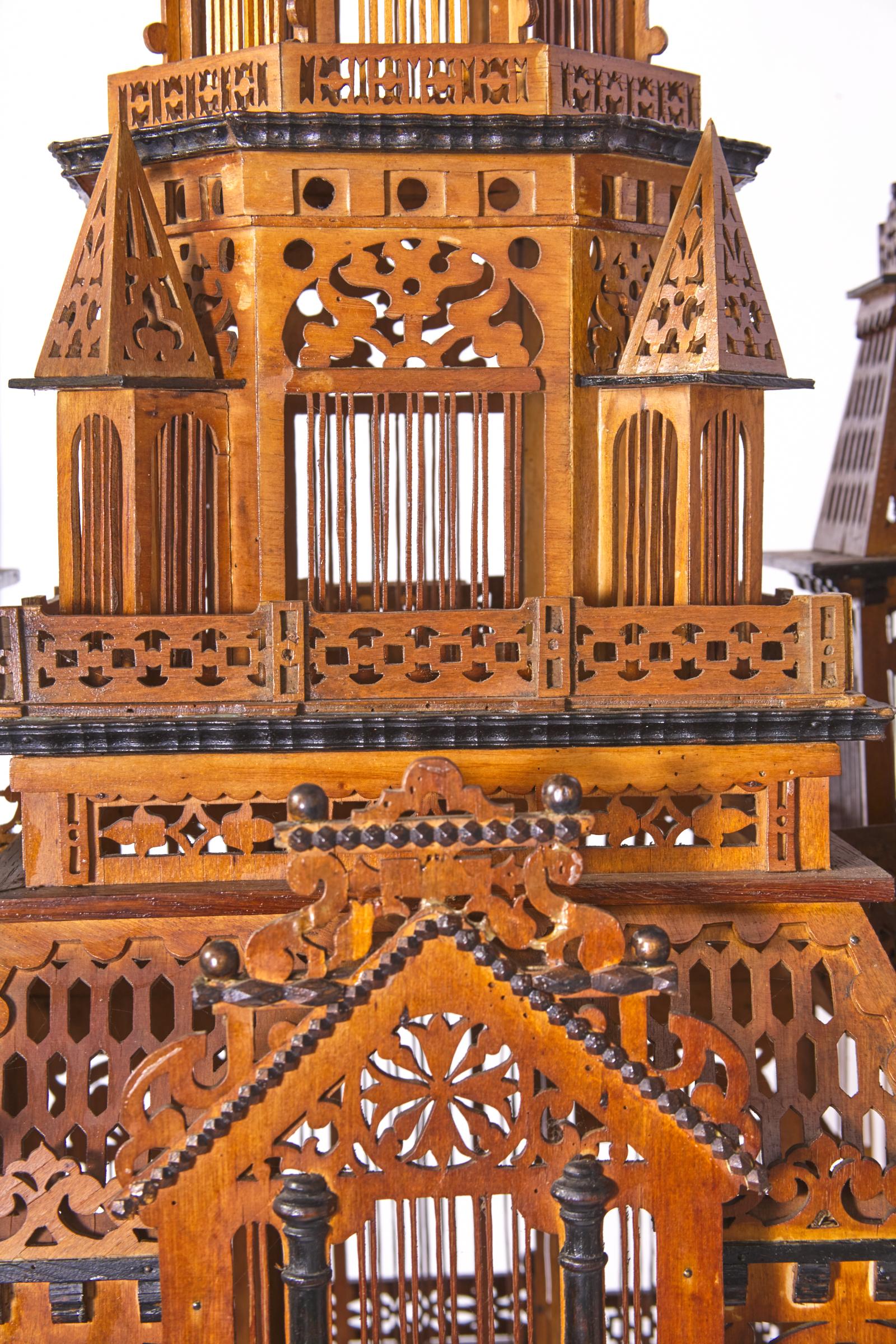 Exceptional Handmade Walnut Wood Birdcage from the Collection of Paul McDonald 5