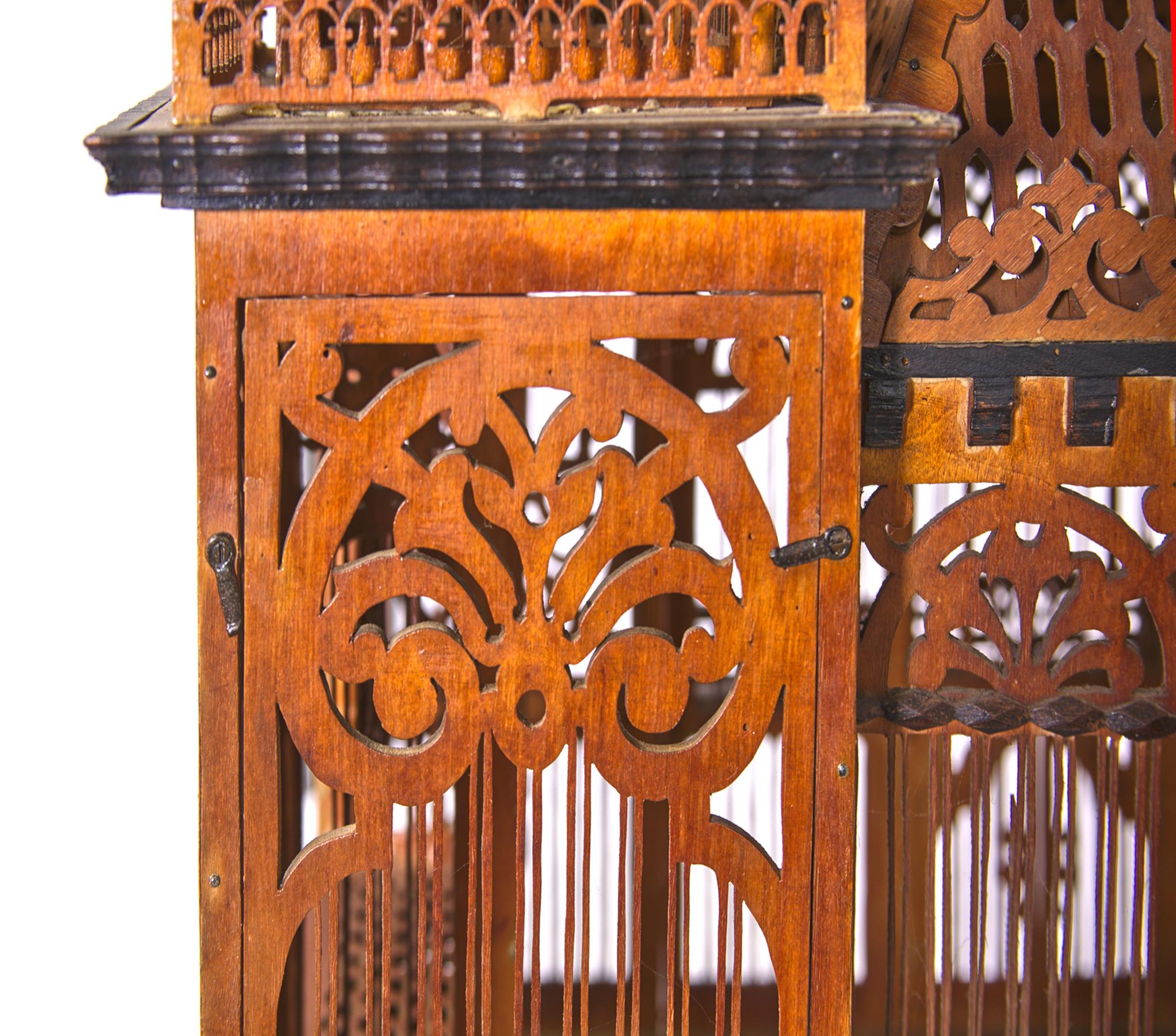 Exceptional Handmade Walnut Wood Birdcage from the Collection of Paul McDonald 7