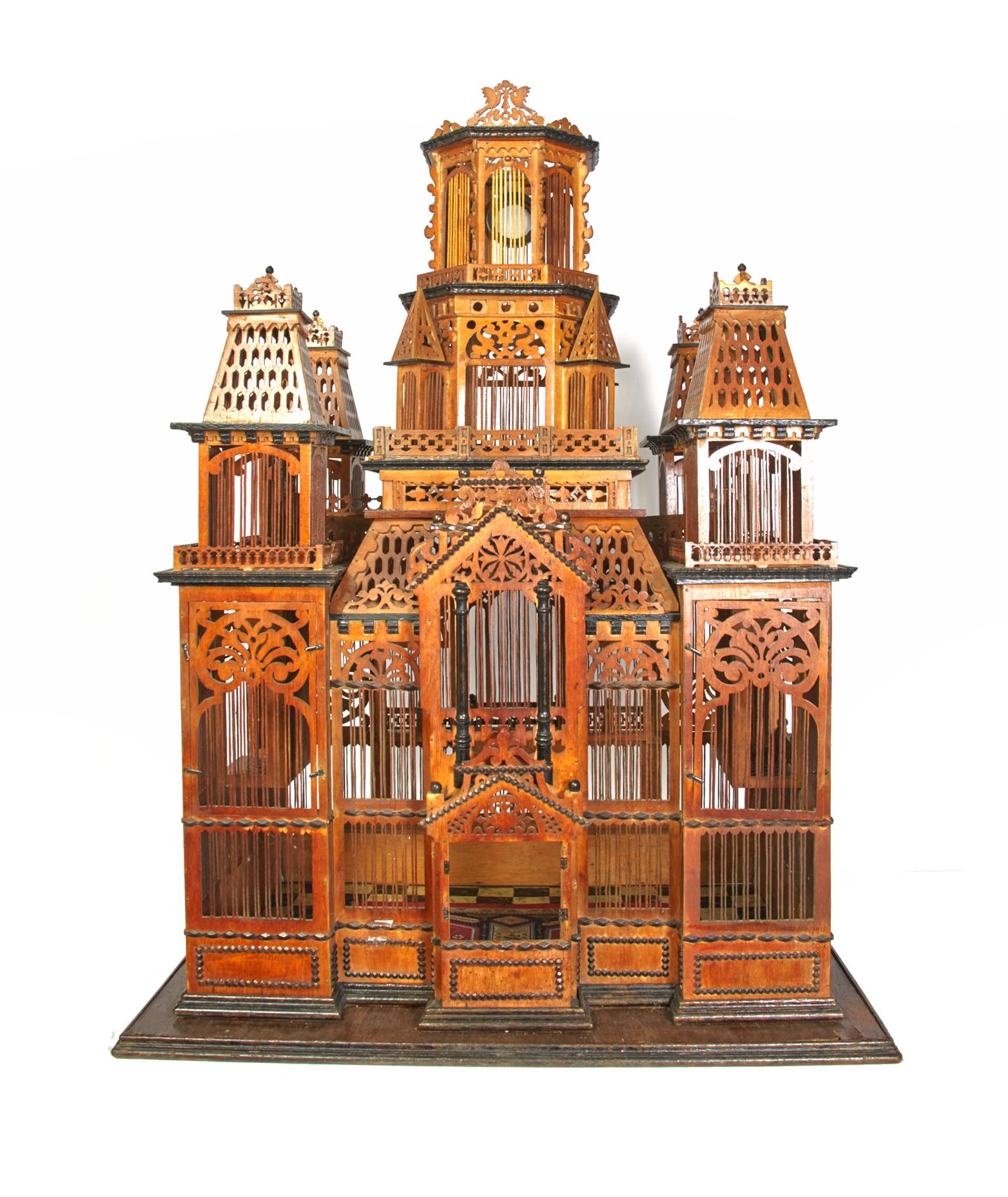 Gothic Exceptional Handmade Walnut Wood Birdcage from the Collection of Paul McDonald