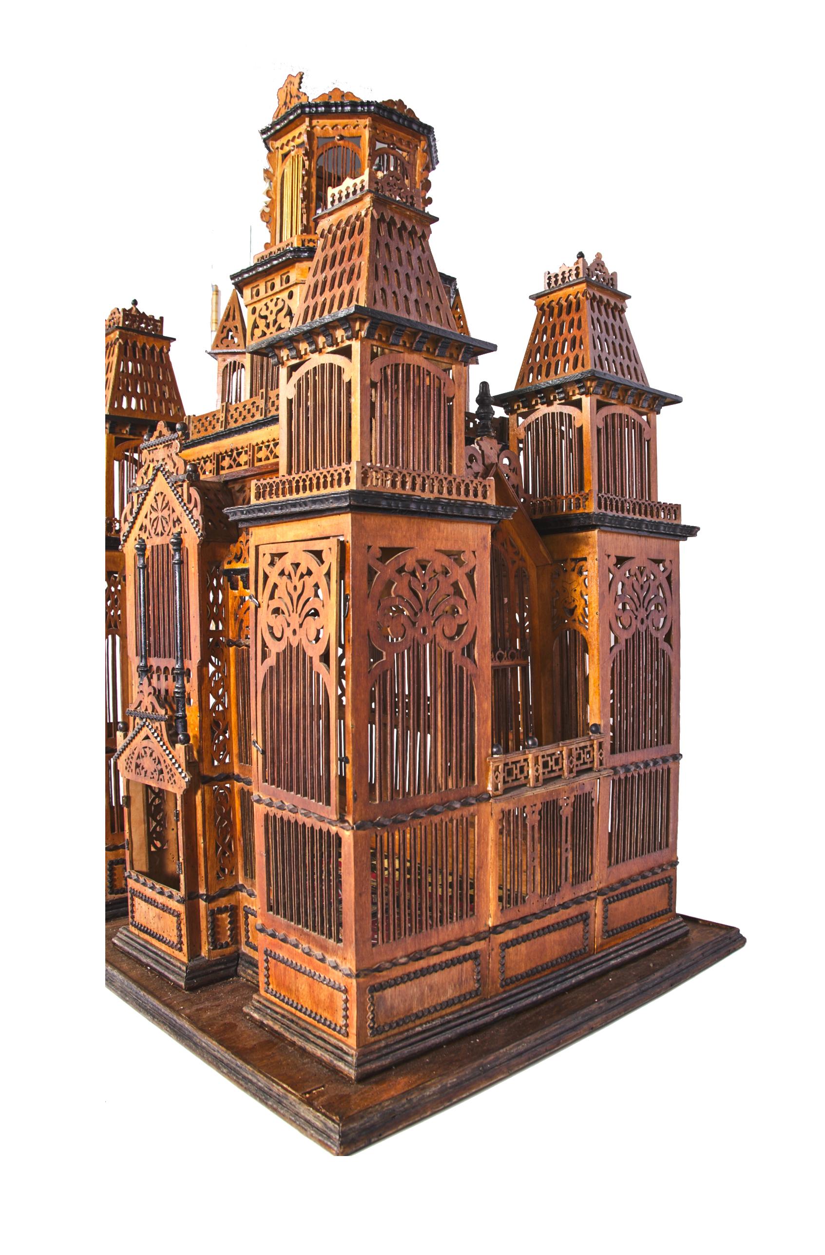 20th Century Exceptional Handmade Walnut Wood Birdcage from the Collection of Paul McDonald