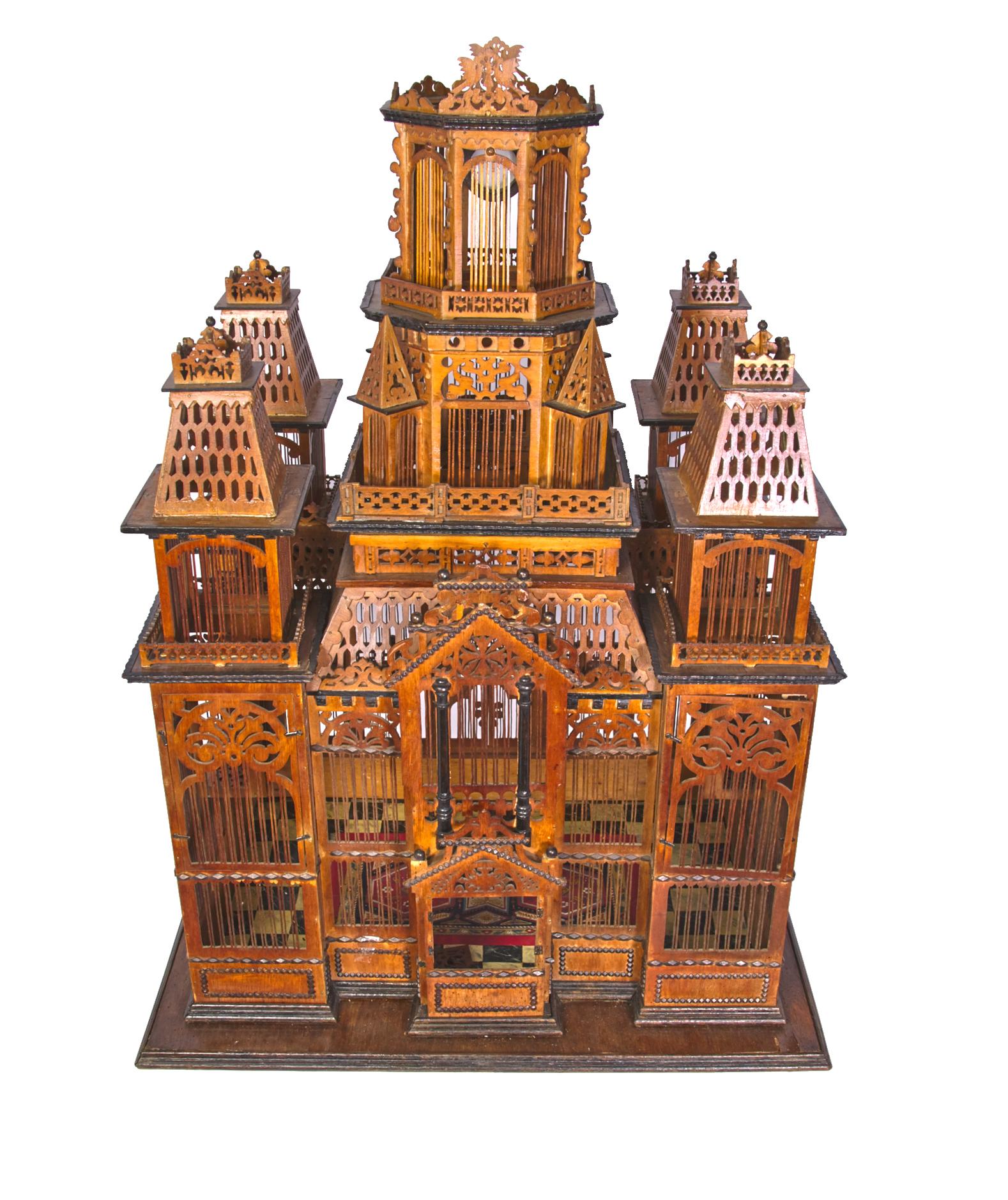 Exceptional Handmade Walnut Wood Birdcage from the Collection of Paul McDonald 1