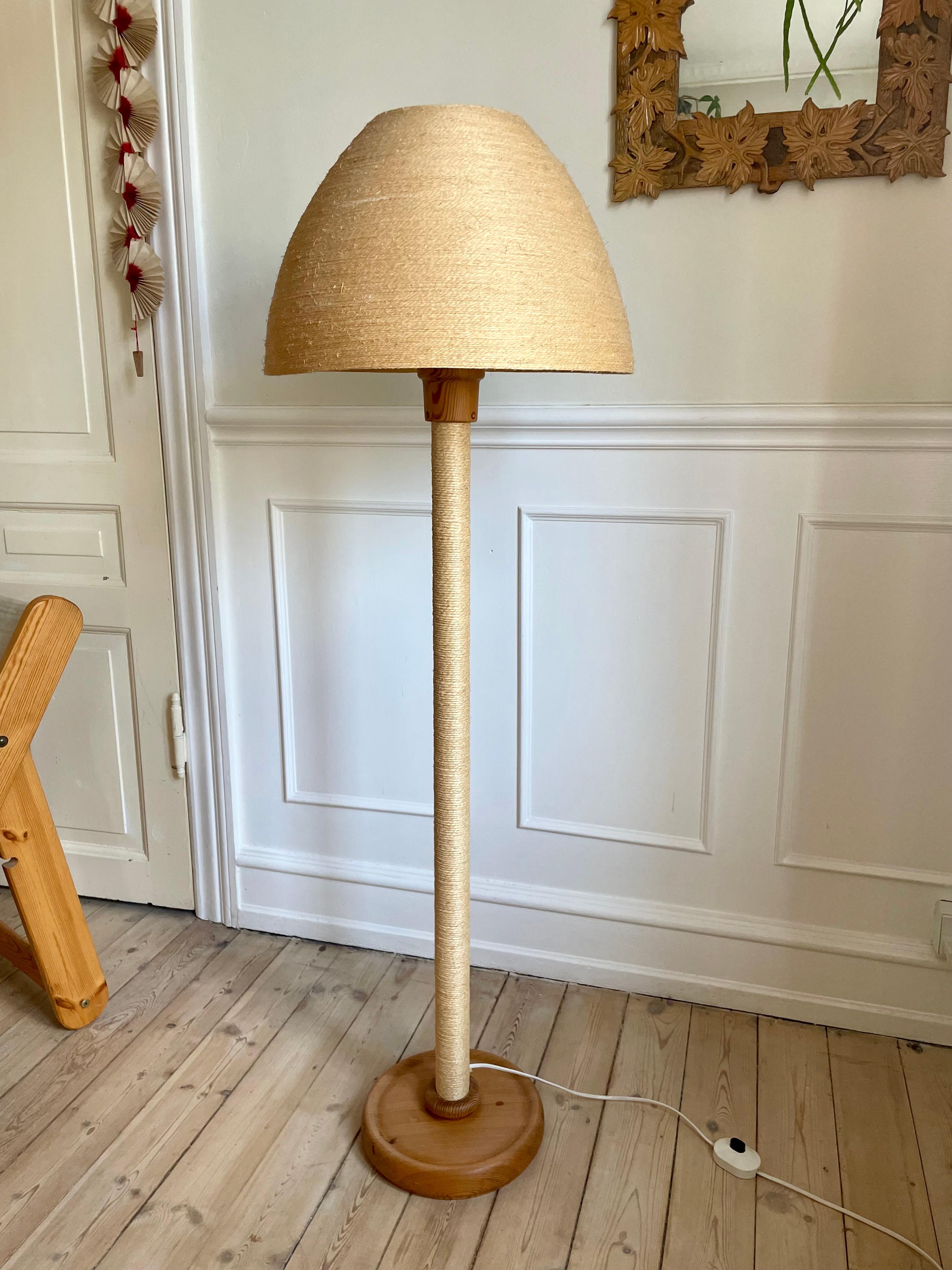 Scandinavian Modern Hans-Agne Jakobsson Rope Wood Floor Lamp, 1960s For Sale