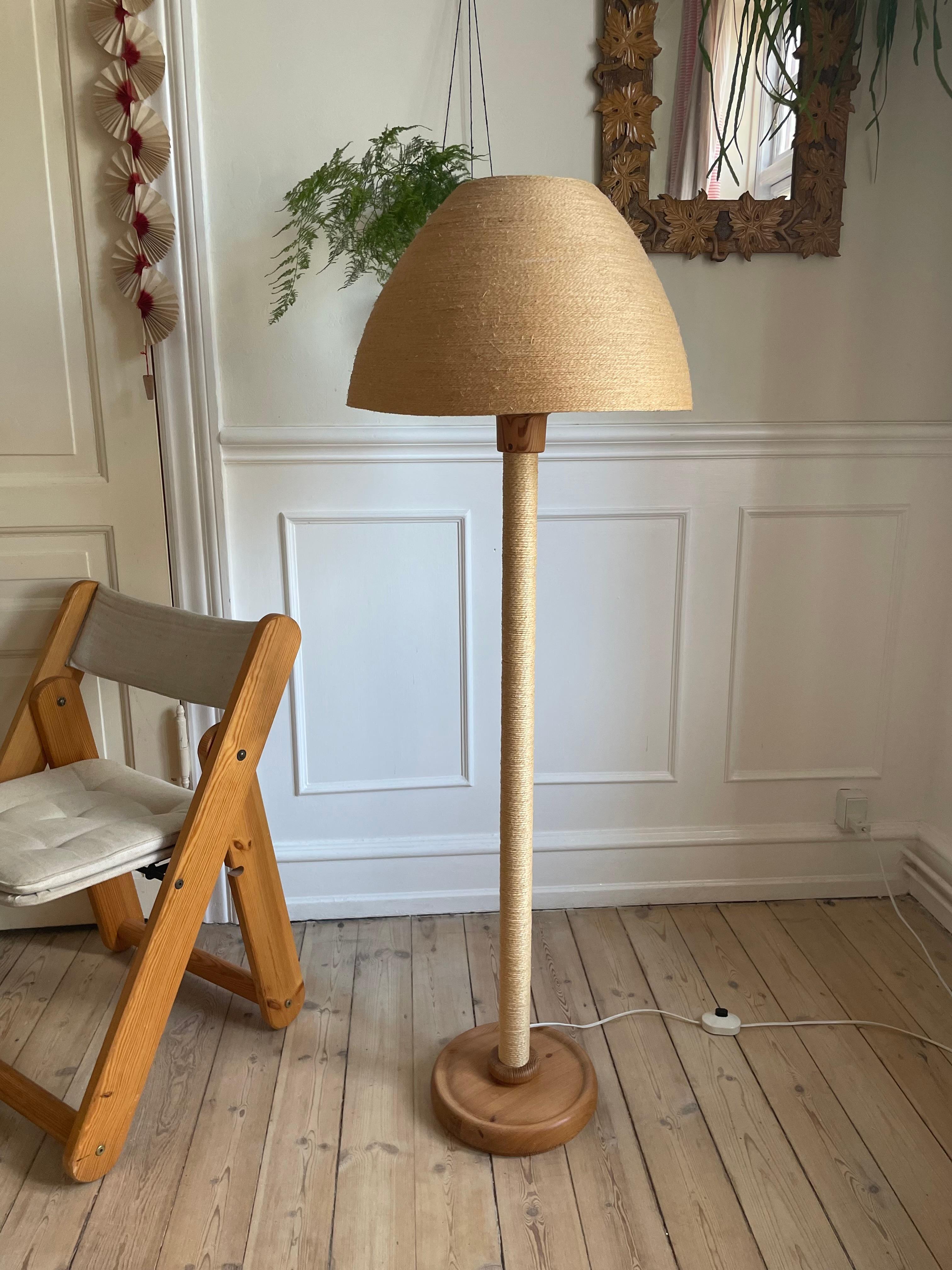 Swedish Hans-Agne Jakobsson Rope Wood Floor Lamp, 1960s For Sale