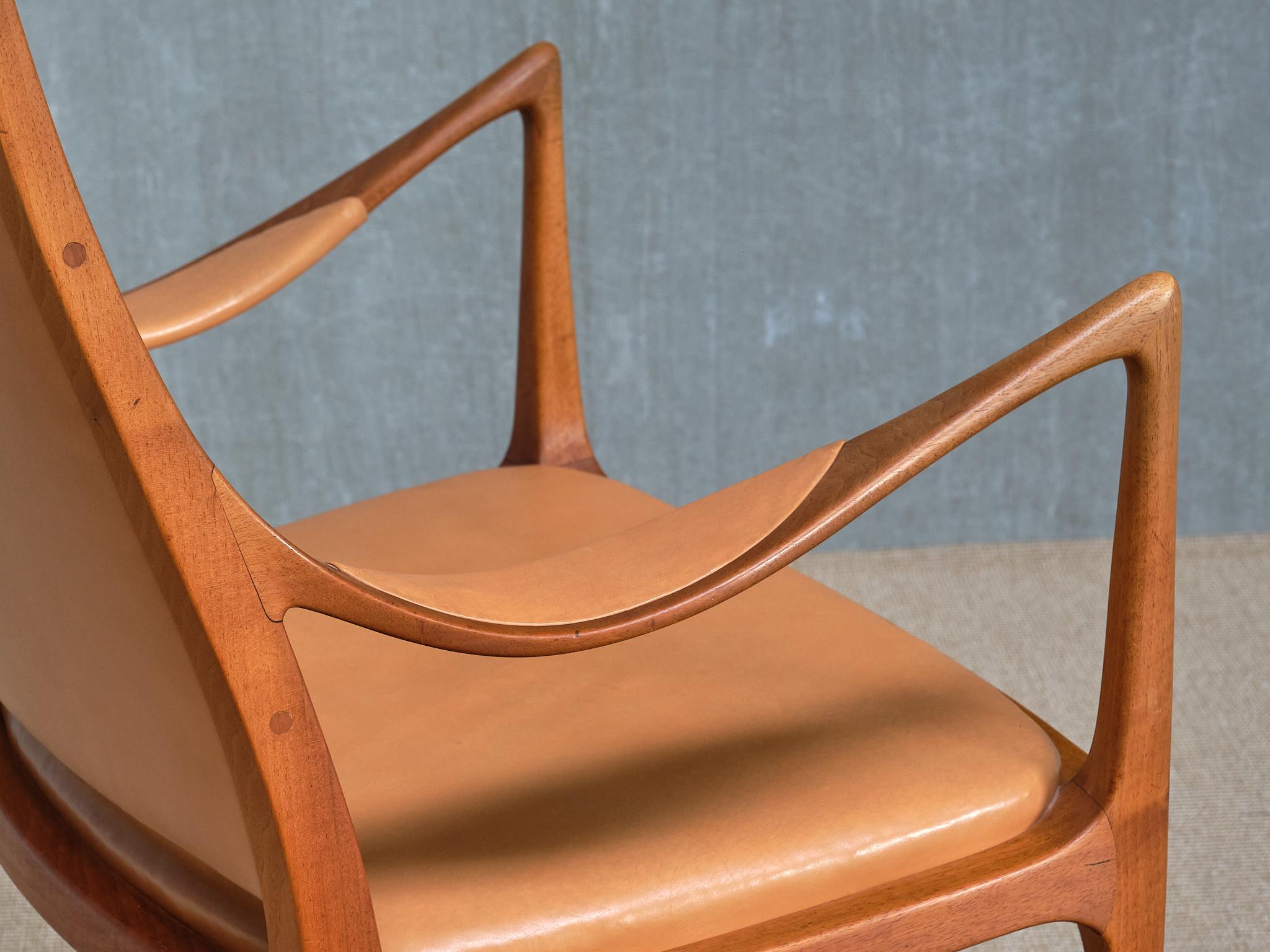 Exceptionnel fauteuil Hans Asplund, noyer et cuir, Nordiska Kompaniet, 1955 en vente 5