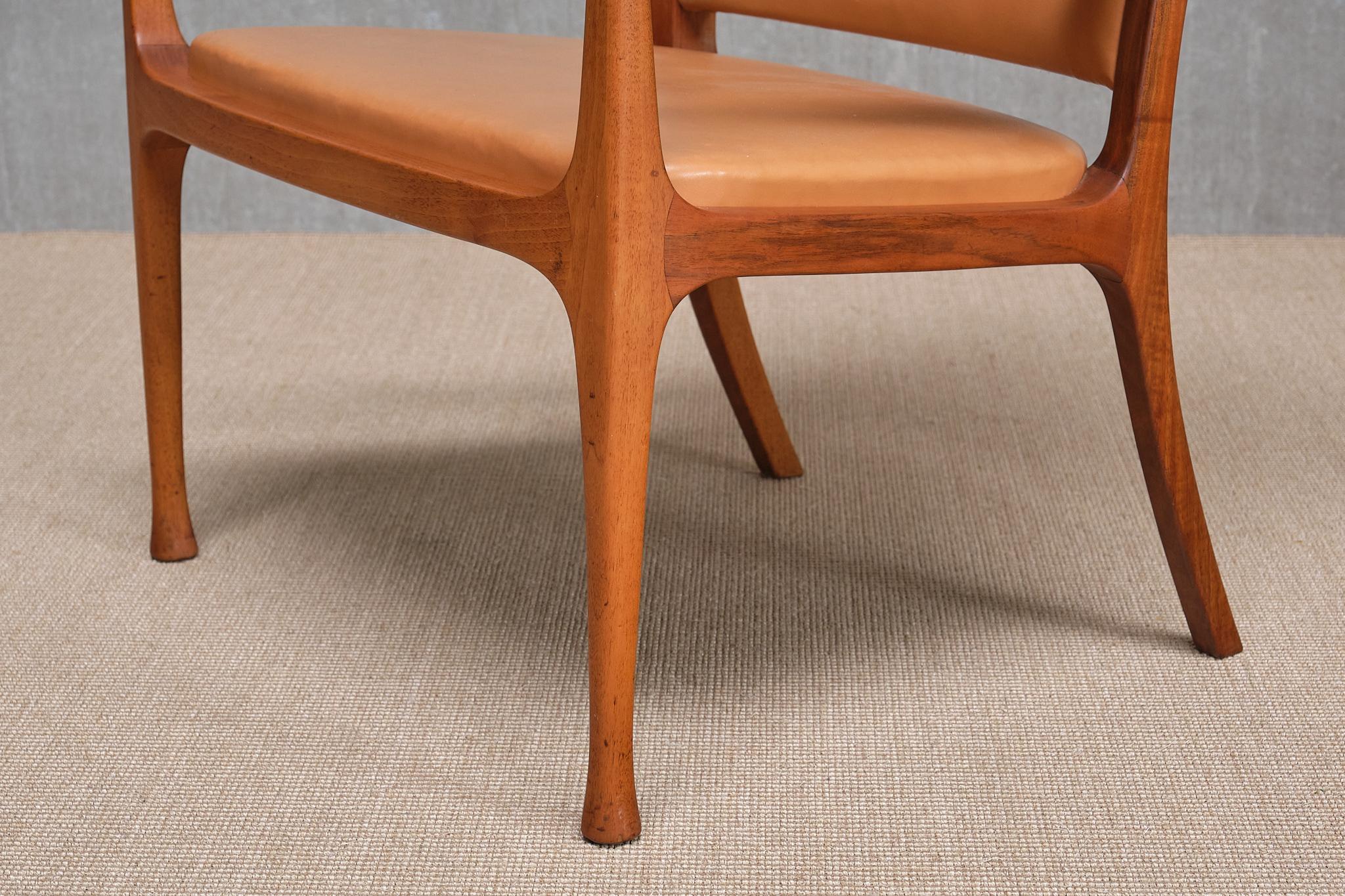 Exceptionnel fauteuil Hans Asplund, noyer et cuir, Nordiska Kompaniet, 1955 en vente 9