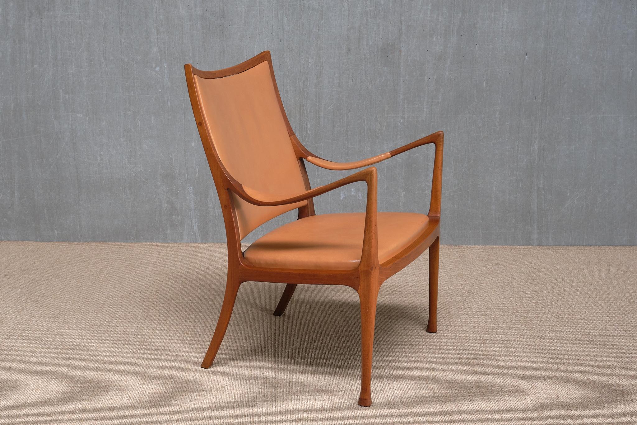 Scandinave moderne Exceptionnel fauteuil Hans Asplund, noyer et cuir, Nordiska Kompaniet, 1955 en vente