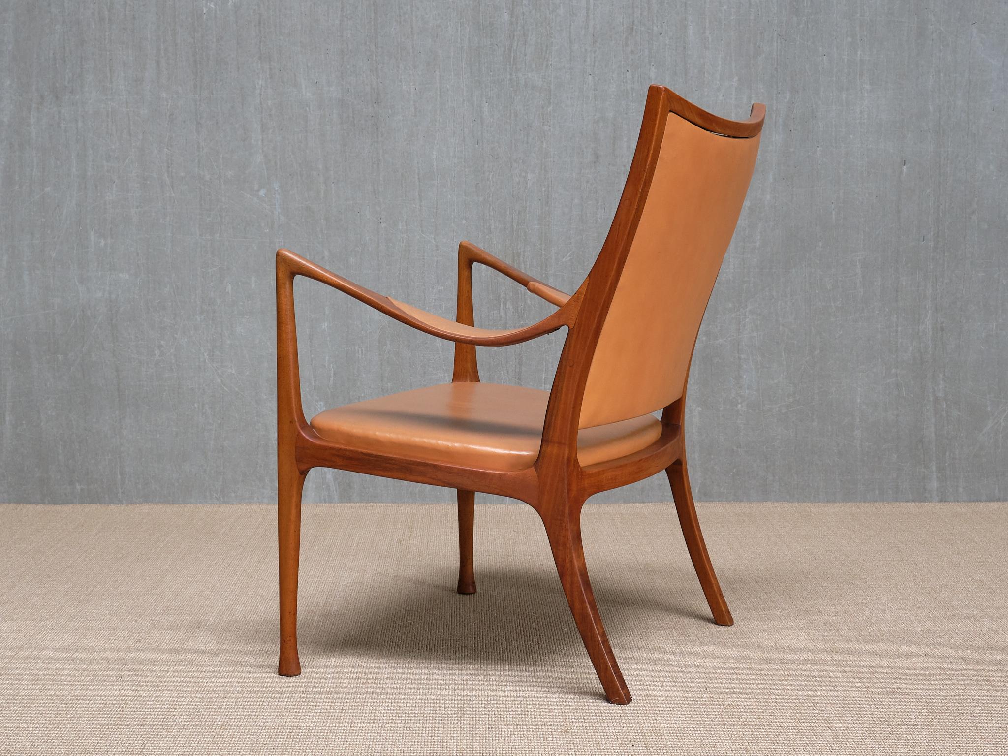 Suédois Exceptionnel fauteuil Hans Asplund, noyer et cuir, Nordiska Kompaniet, 1955 en vente