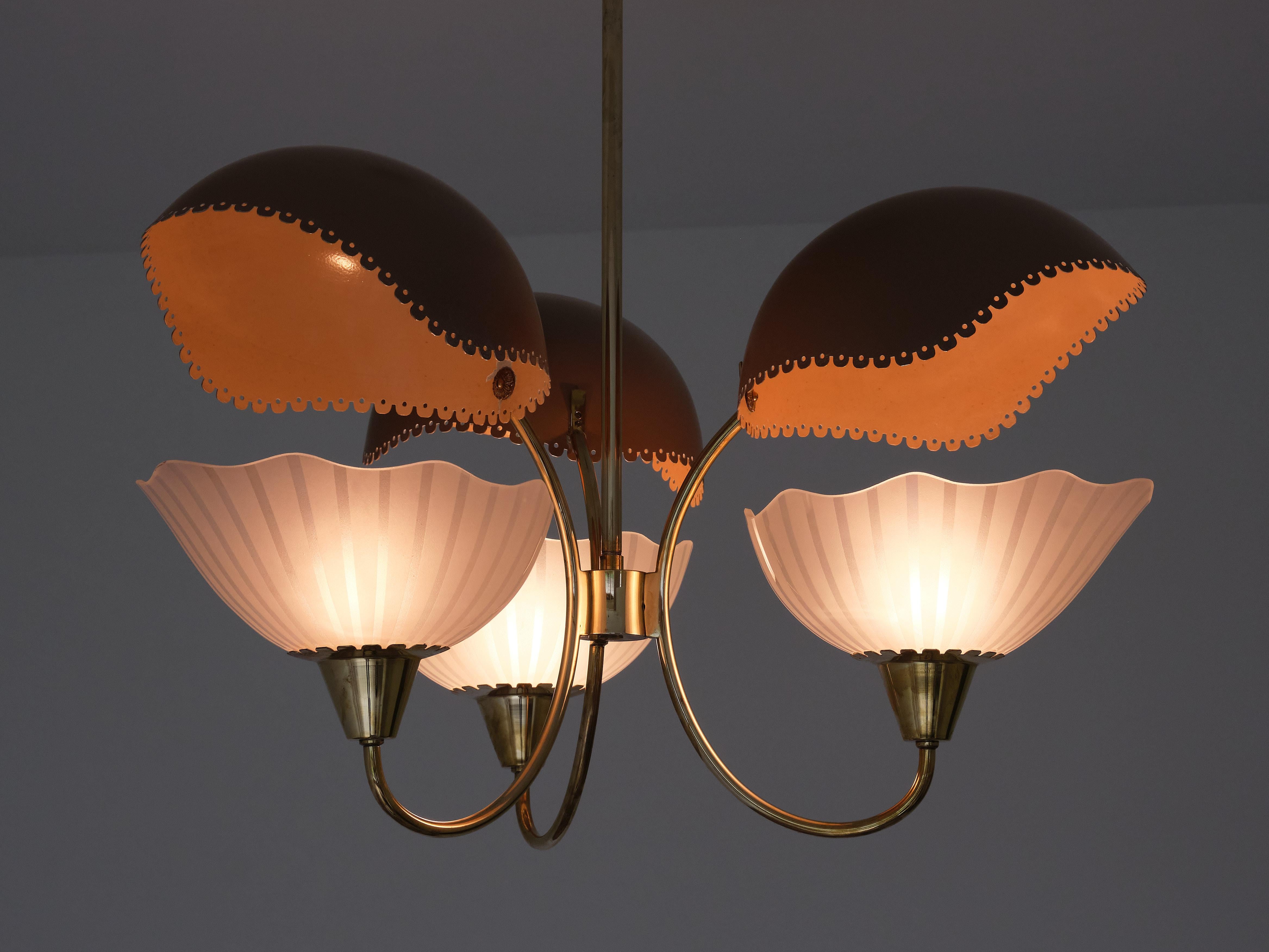 Exceptional Harald Notini Three Arm Chandelier, Böhlmarks, Sweden, 1940s In Good Condition In The Hague, NL