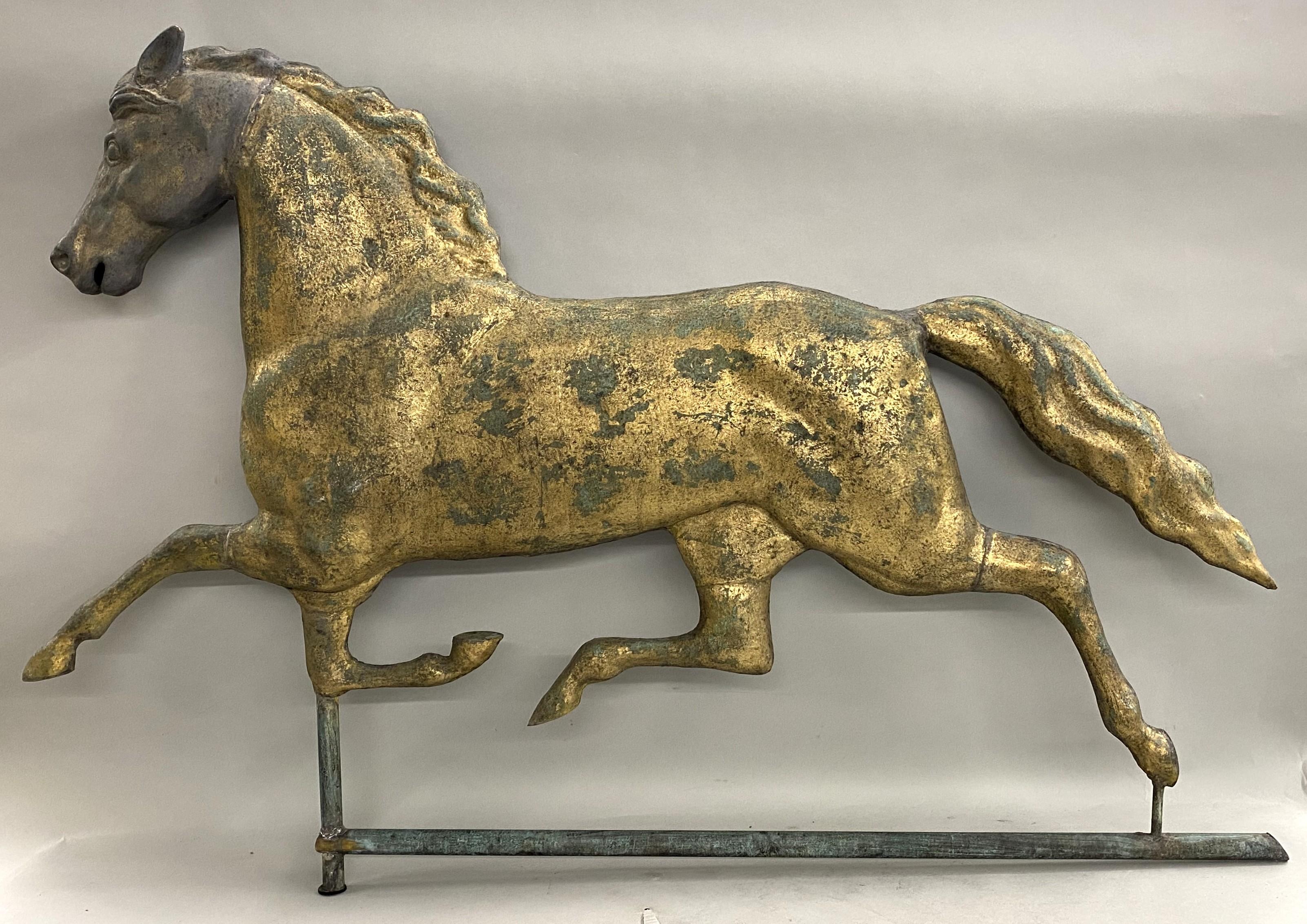 Exceptional Harris & Co Gilt Copper Running Horse Weather Vane w/ Cast Zinc Head For Sale 5