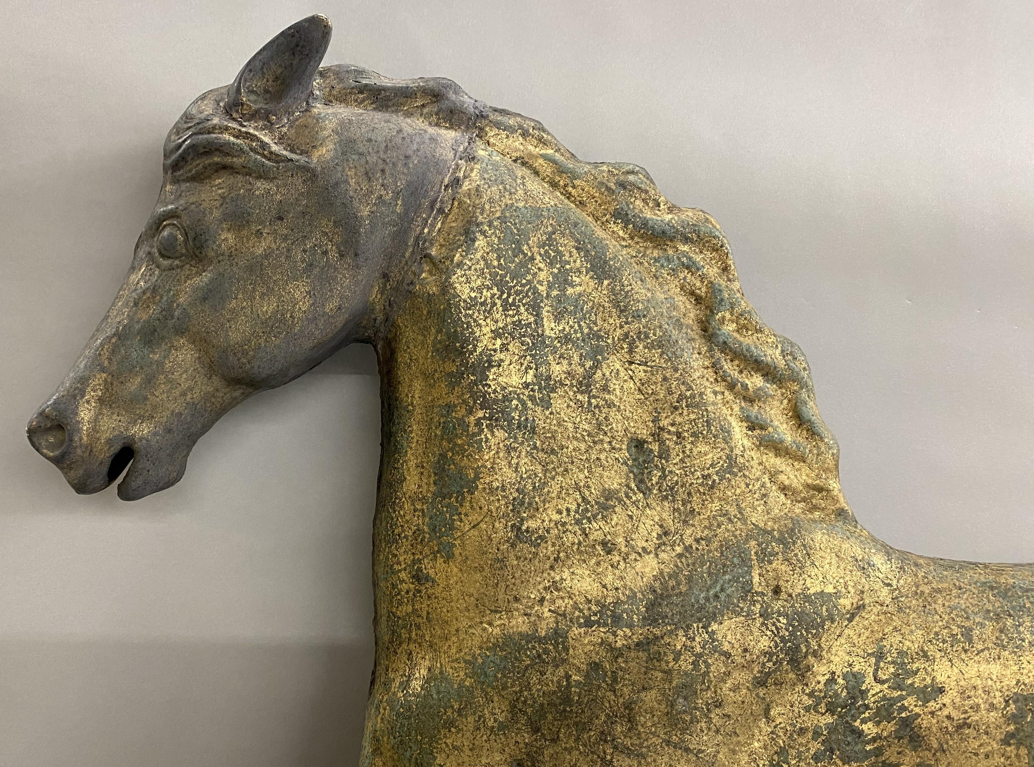 Exceptional Harris & Co Gilt Copper Running Horse Weather Vane w/ Cast Zinc Head For Sale 6
