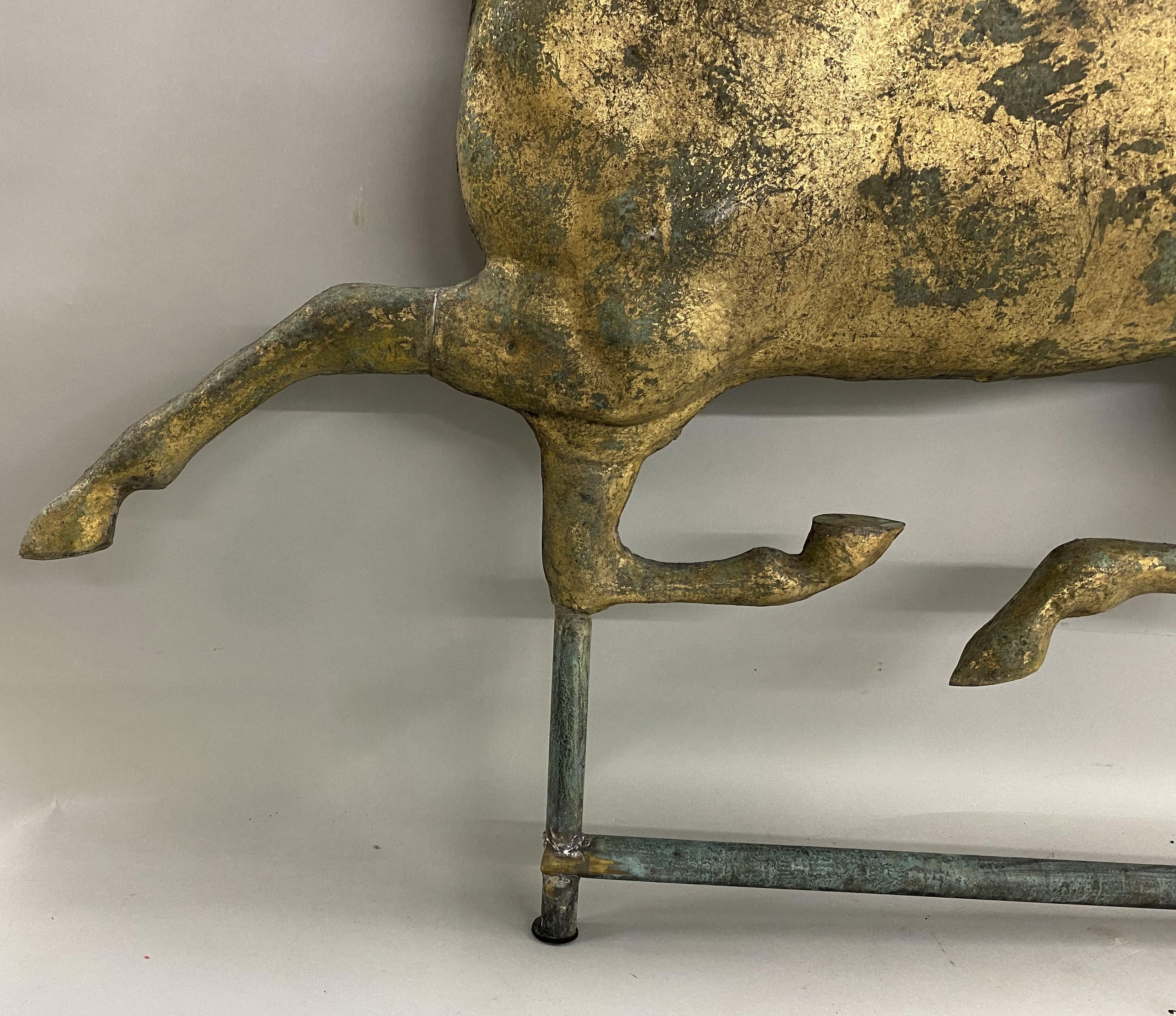 Exceptional Harris & Co Gilt Copper Running Horse Weather Vane w/ Cast Zinc Head For Sale 7