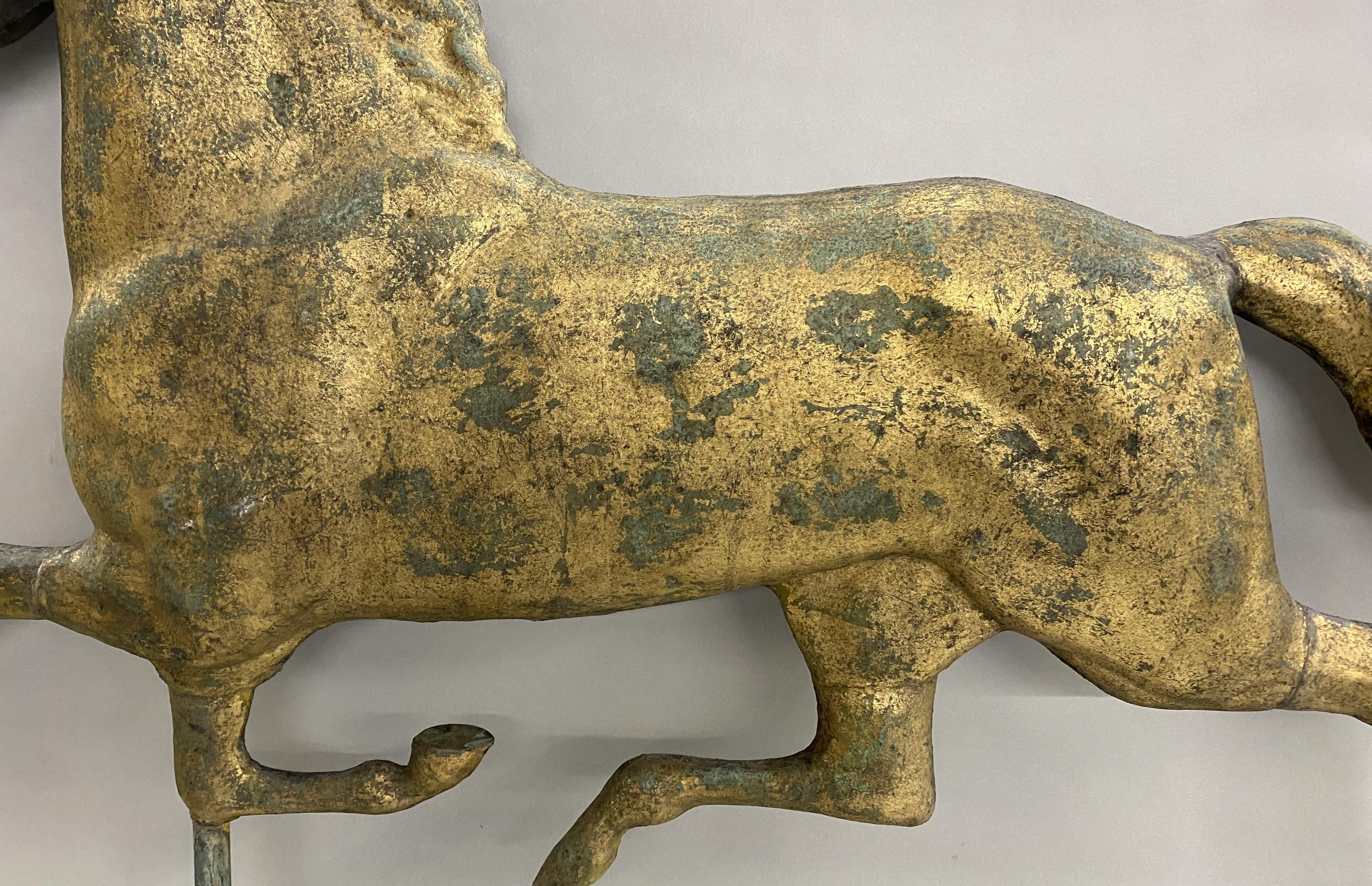 Exceptional Harris & Co Gilt Copper Running Horse Weather Vane w/ Cast Zinc Head For Sale 8