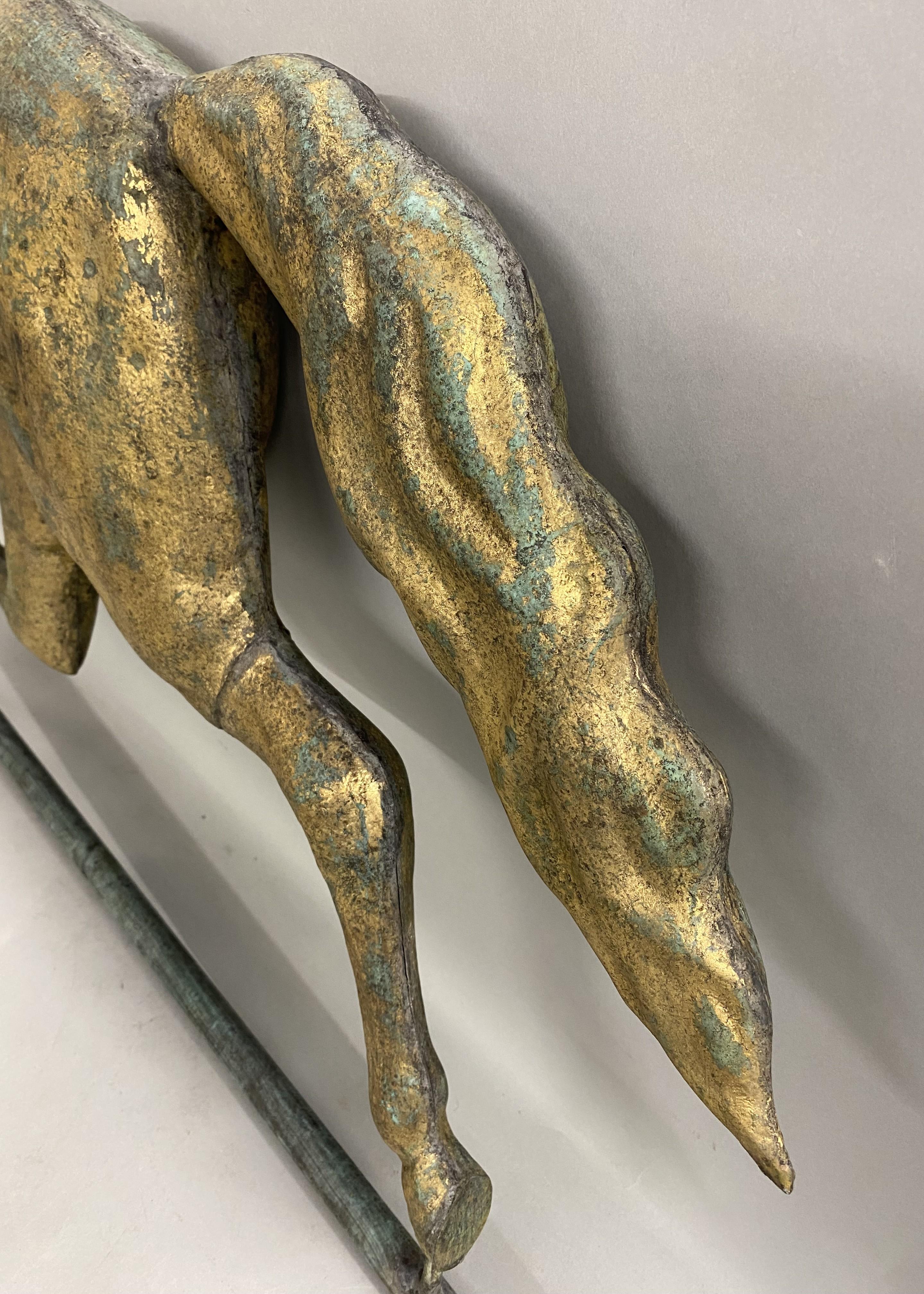 Exceptional Harris & Co Gilt Copper Running Horse Weather Vane w/ Cast Zinc Head For Sale 10