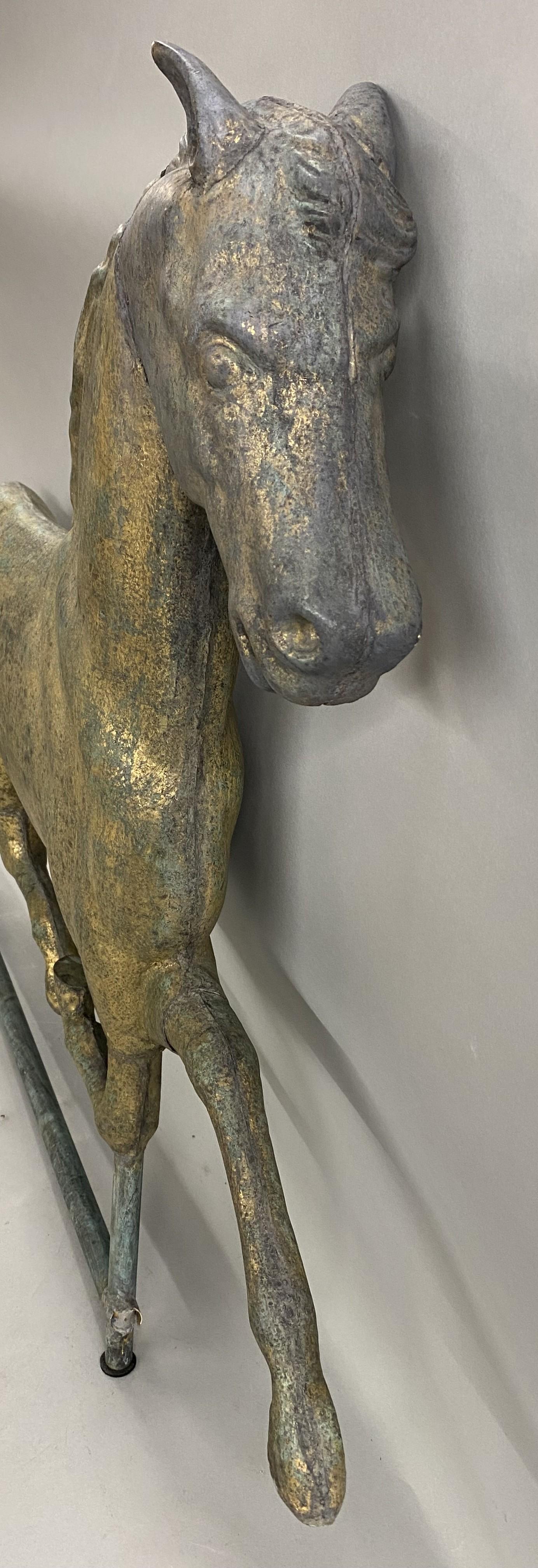 Exceptional Harris & Co Gilt Copper Running Horse Weather Vane w/ Cast Zinc Head For Sale 1