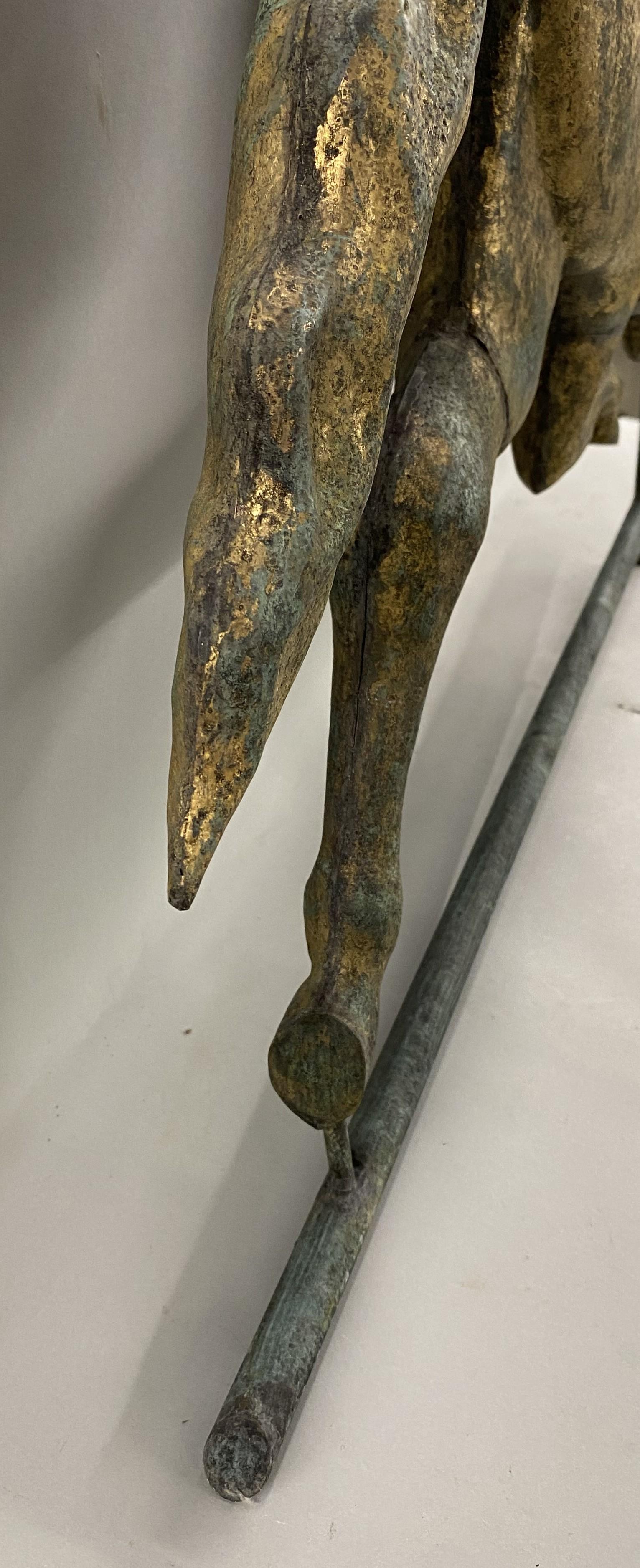 Exceptional Harris & Co Gilt Copper Running Horse Weather Vane w/ Cast Zinc Head For Sale 3