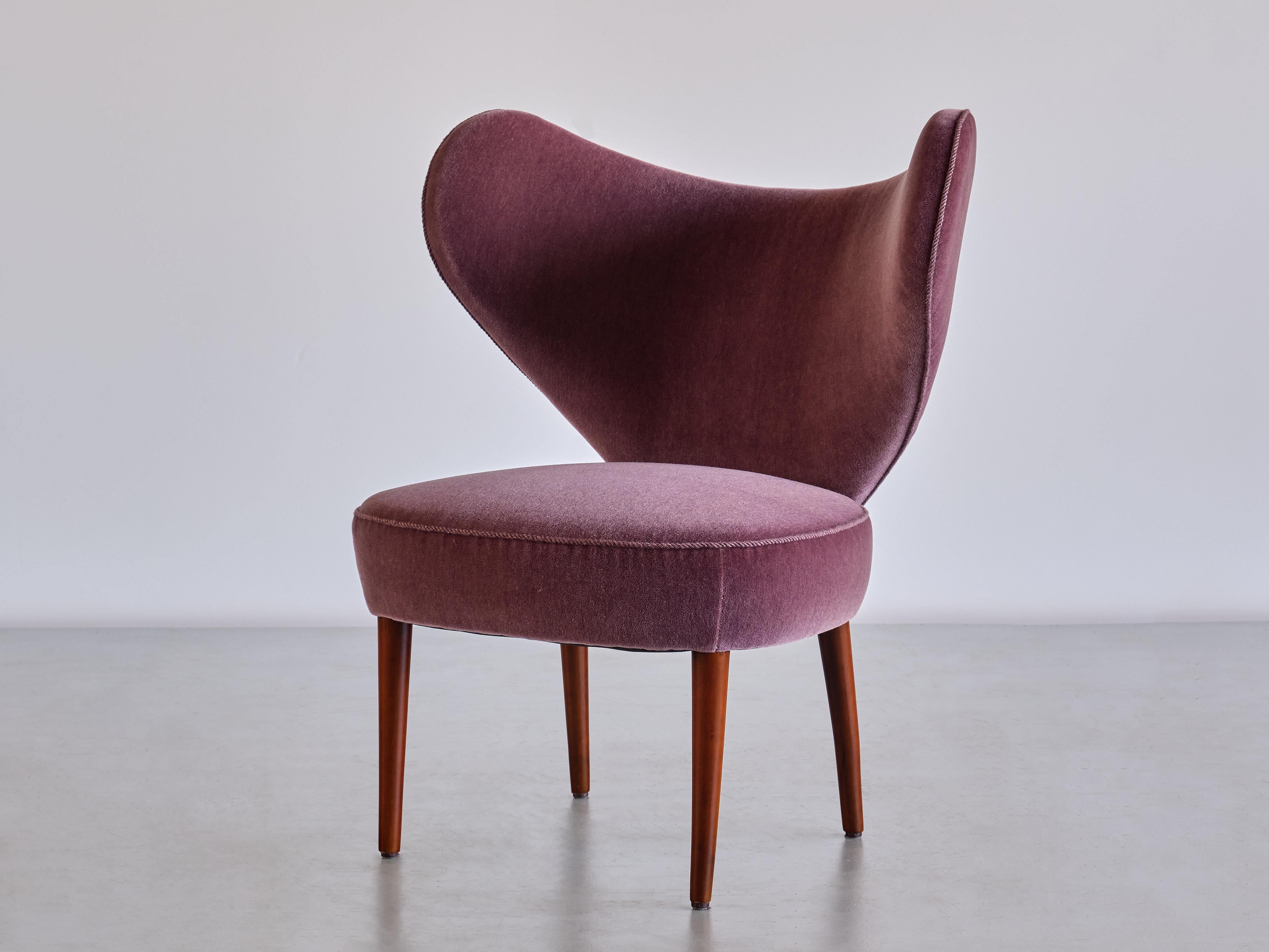 Exceptional 'Heart' Chair in Purple Mohair, Brøndbyøster Møbel, Denmark, 1953 For Sale 7